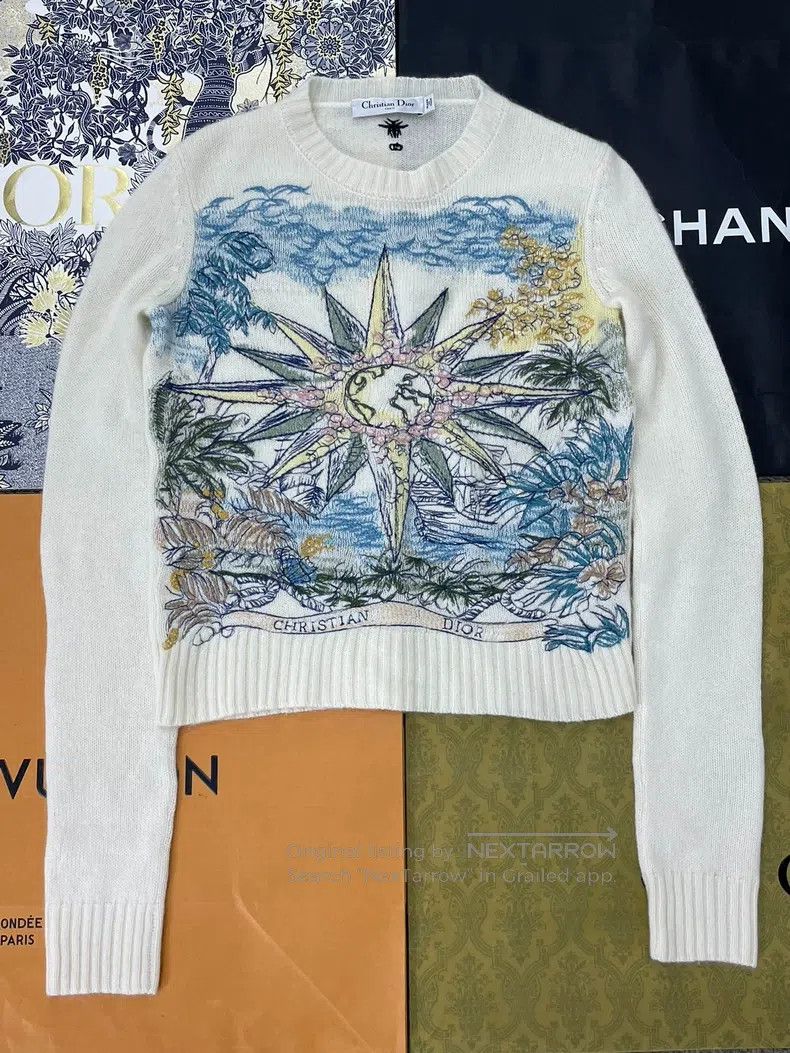 Dior Dior White Infinite Dream Yellow Star Embroidery Knitwear Size XXS / US 00 / IT 34 - 1 Thumbnail