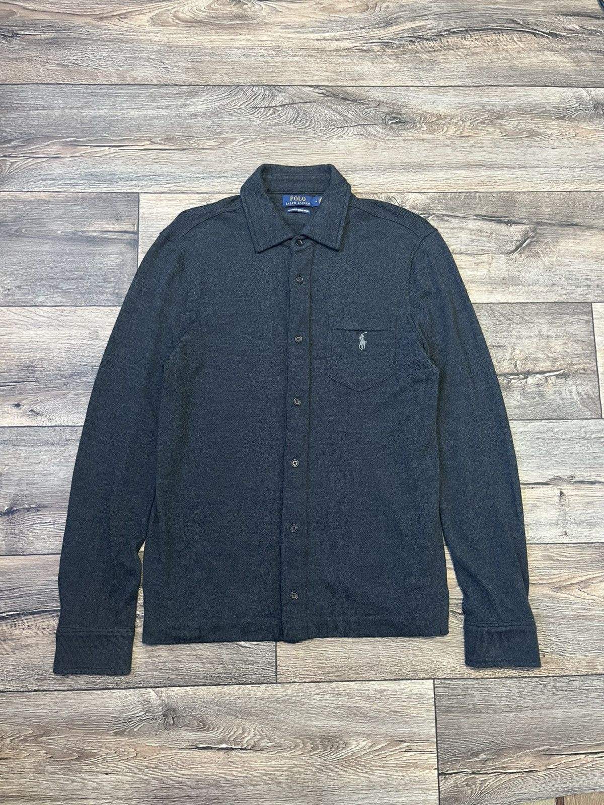 Polo Ralph Lauren × Ralph Lauren Polo Ralph Lauren Merino Wool Grey Pocket Overshoot Cardigan Size US M / EU 48-50 / 2 - 1 Thumbnail
