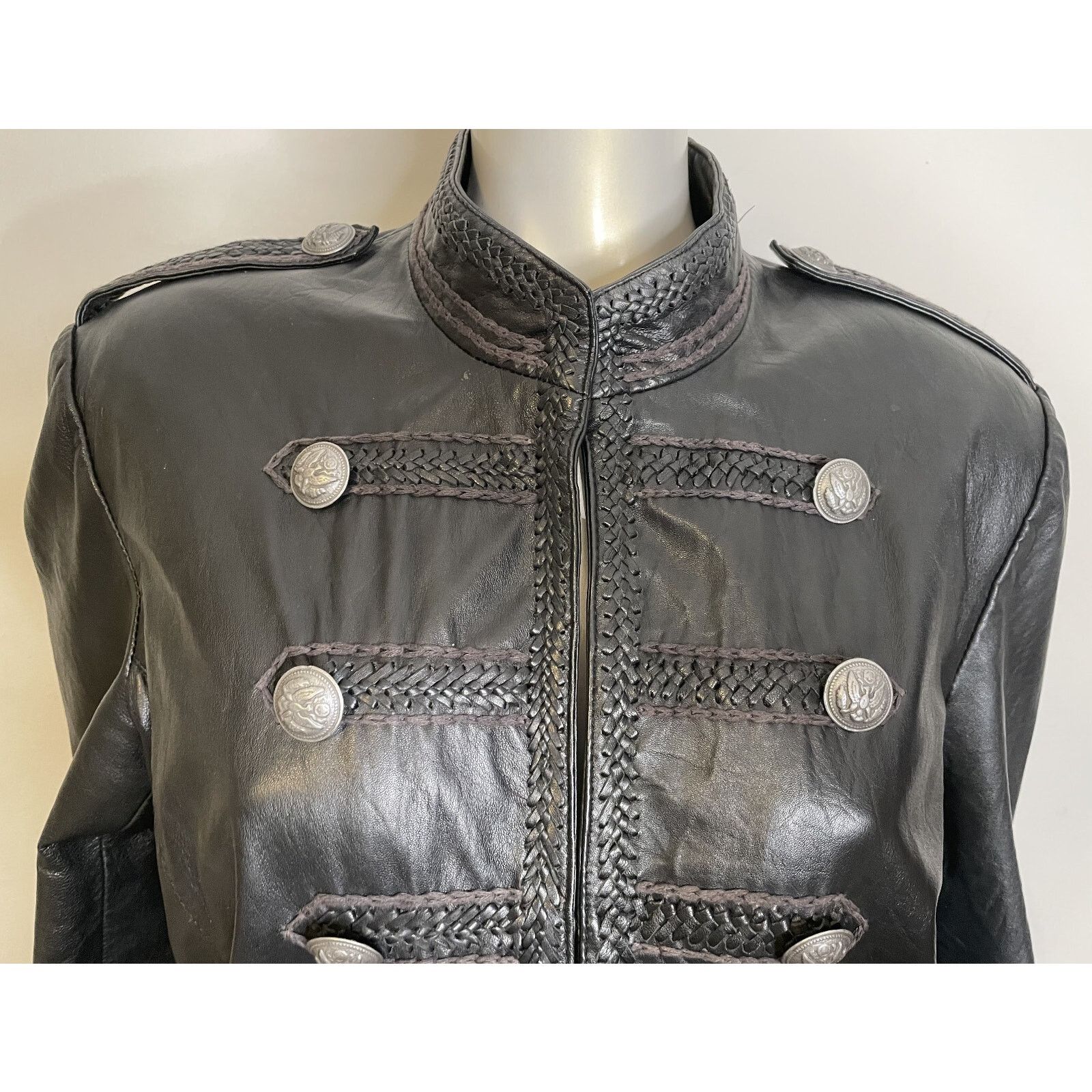 Double D Ranch Double D Ranch Black Leather Military Jacket L Pockets Size L / US 10 / IT 46 - 5 Thumbnail