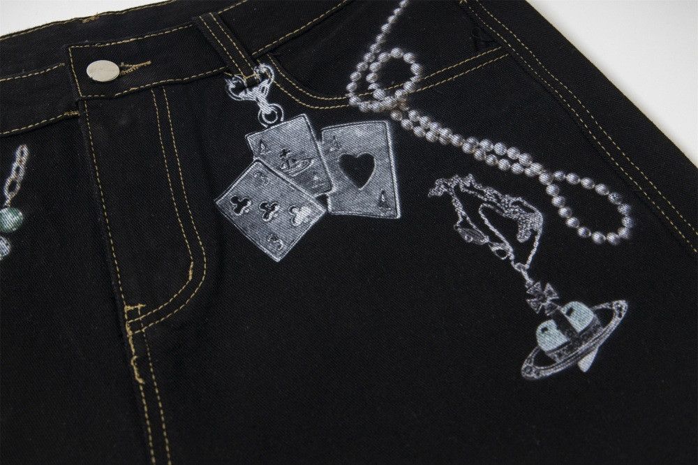 Japanese Brand × Jean Poker print stitched straight cargo denim shorts y2k Size US 32 / EU 48 - 6 Thumbnail