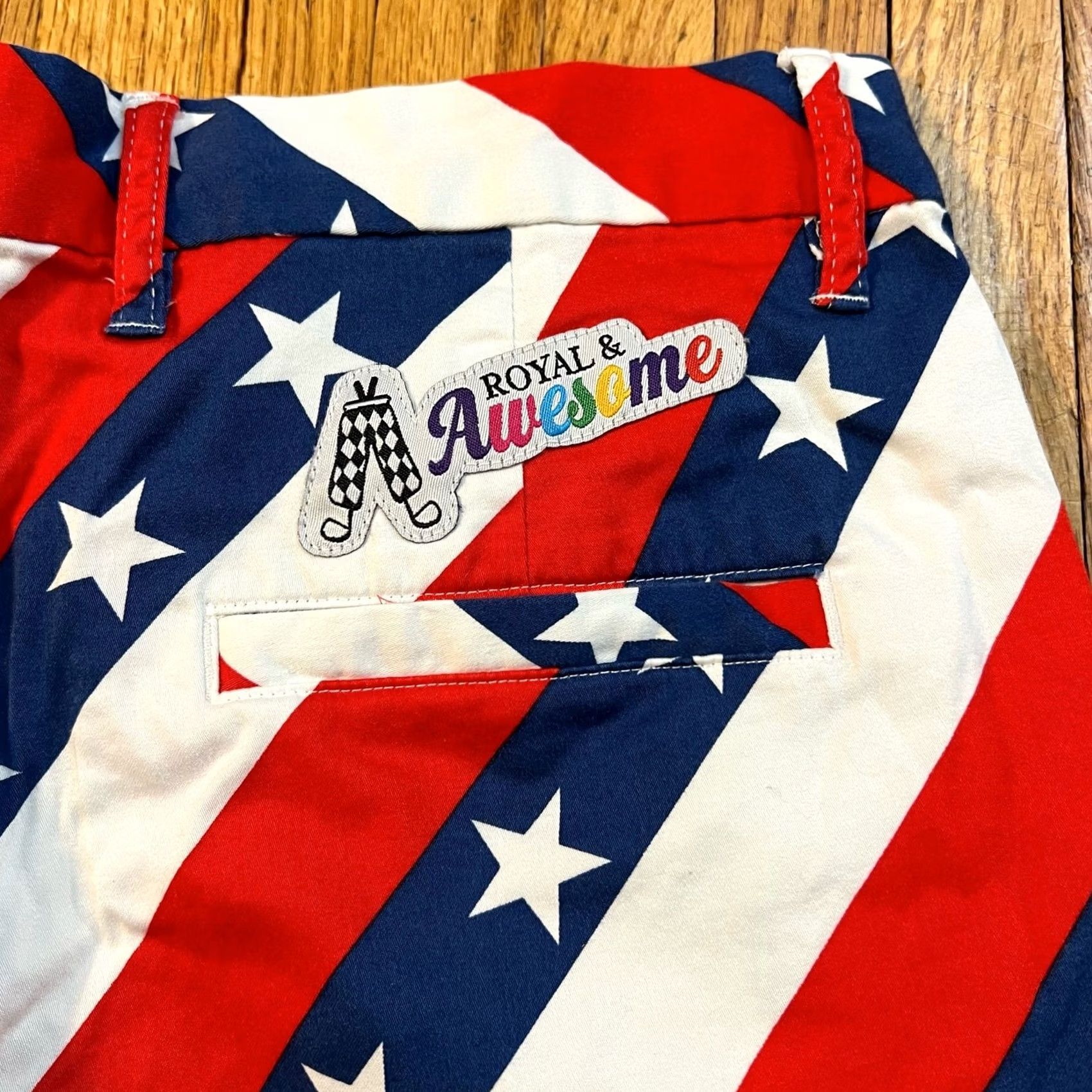 Vintage Royal & Awesome Golf Shorts Mens 32 Bermuda Regular Red White Blue American Flag Men Size US 32 / EU 48 - 3 Thumbnail