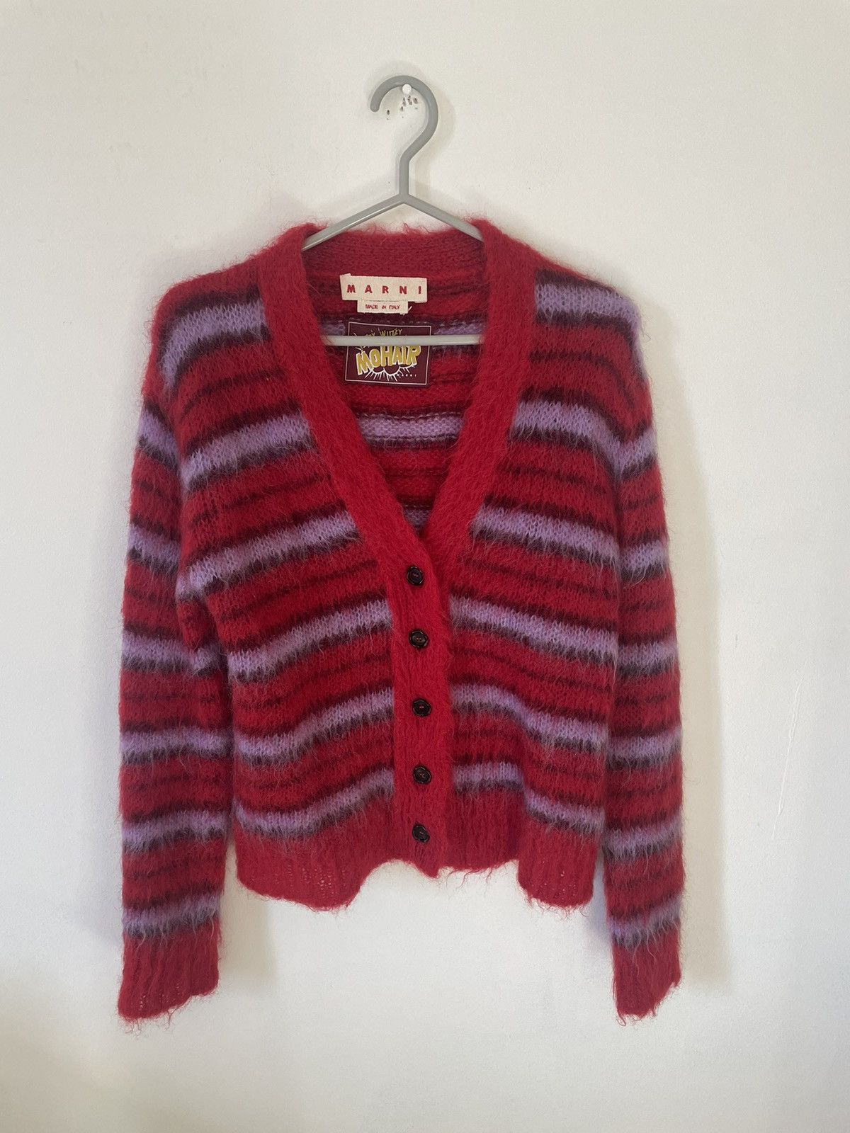 Marni Marni Fuzzy Wuzzy Mohair Cardigan Sweater Red Stripe Size XS / US 0-2 / IT 36-38 - 1 Thumbnail