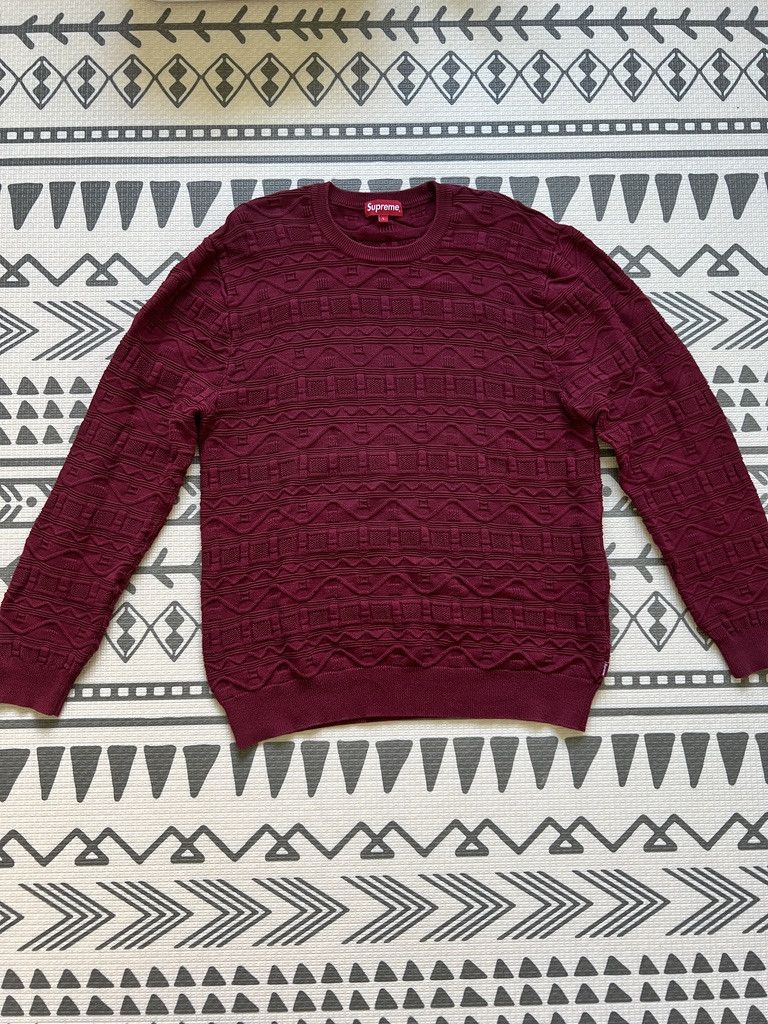 Supreme Supreme Jacquard Cotton Sweater Burgundy Size US L / EU 52-54 / 3 - 1 Thumbnail
