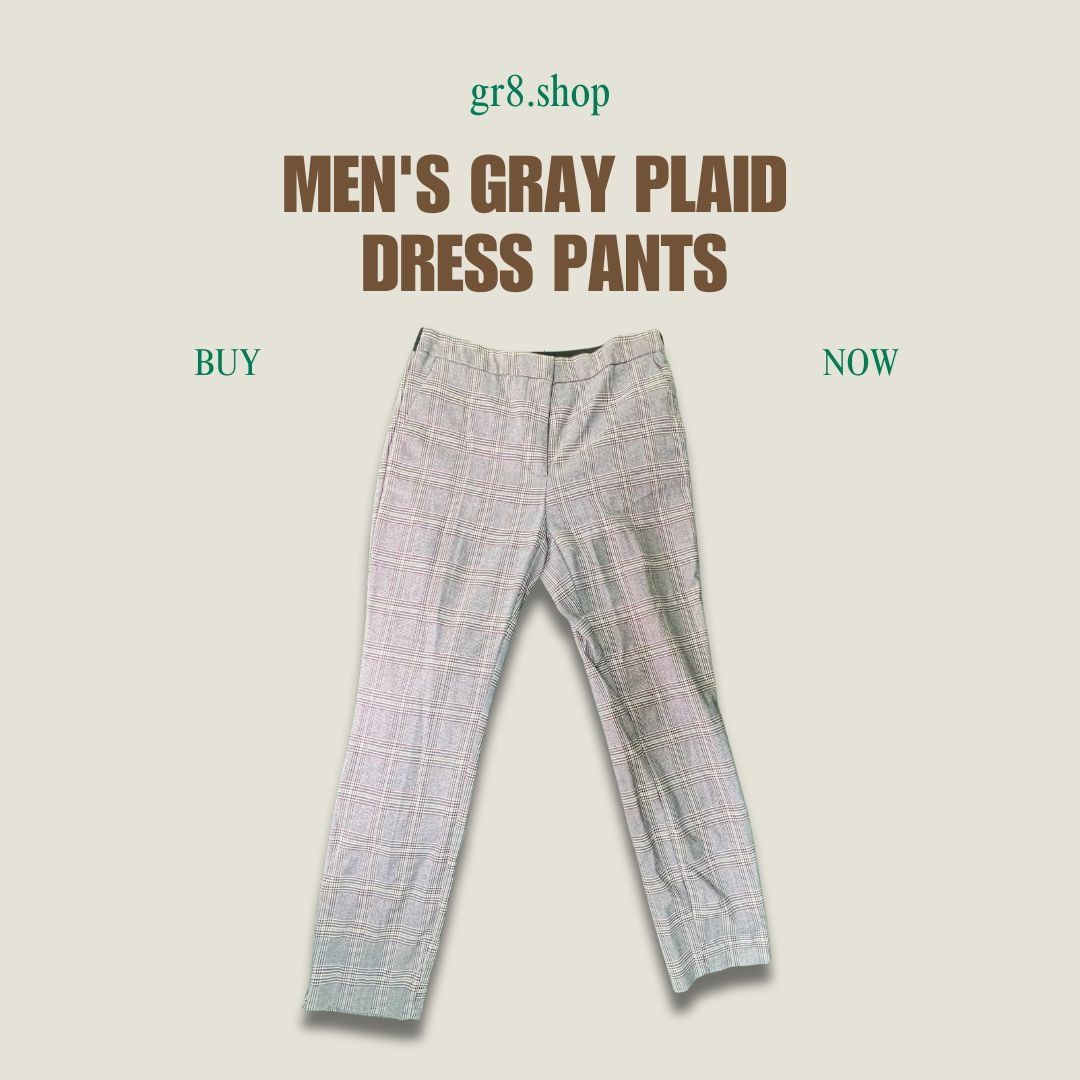 Other Mens Gray Plaid Dress Pants With Slim Fit Design For Formal Size US 30 / EU 46 - 1 Thumbnail