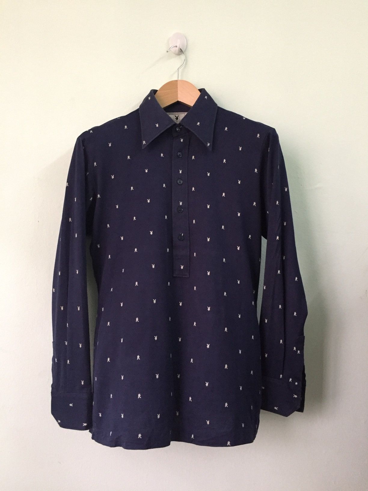Vintage 70s Playboy Bunny Polo Long Sleeve Sharp Colar