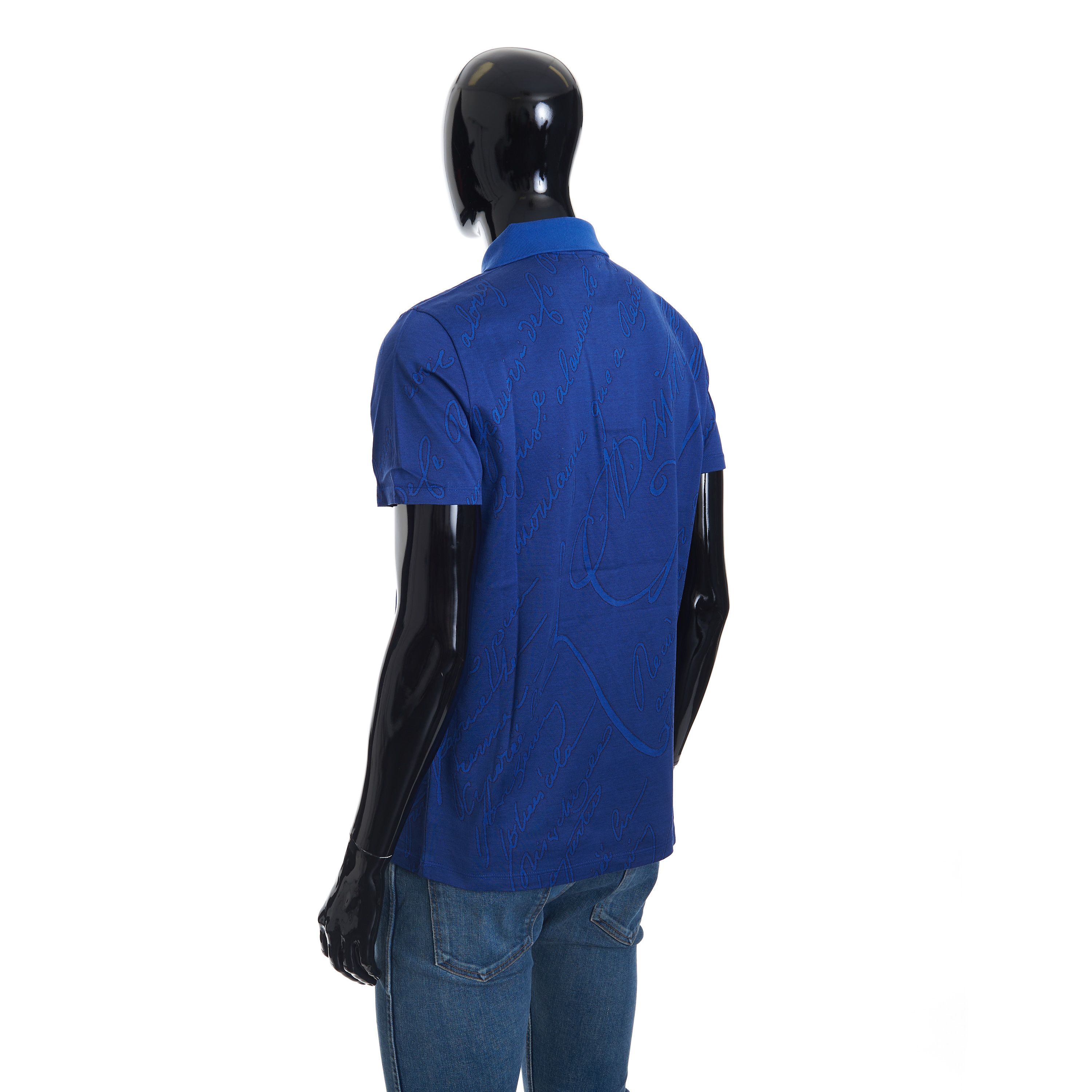 Berluti Polo Shirt In Vibrant Blue Scritto Jacquard Jersey Cotton Size US XS / EU 42 / 0 - 4 Thumbnail