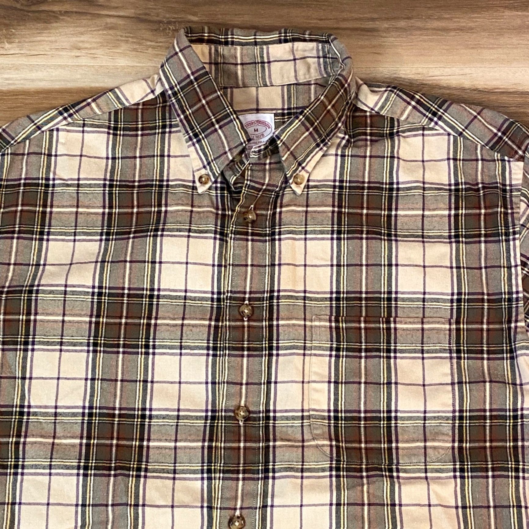 Brooks Brothers Brooks Brothers Mens Plaid Button-Down Shirt Long Sleeve Medium Twill Beige Cotton Classic Fit Chest Pocket Button-Up Collar-Down Size US M / EU 48-50 / 2 - 2 Thumbnail