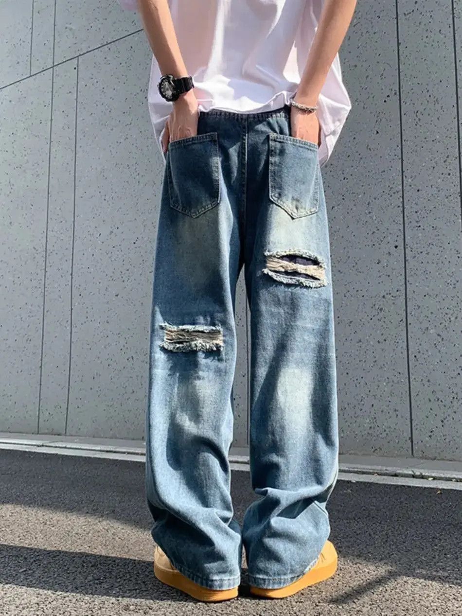 Japanese Brand Loose straight leg wide leg ripped jeans Size US 32 / EU 48 - 5 Thumbnail