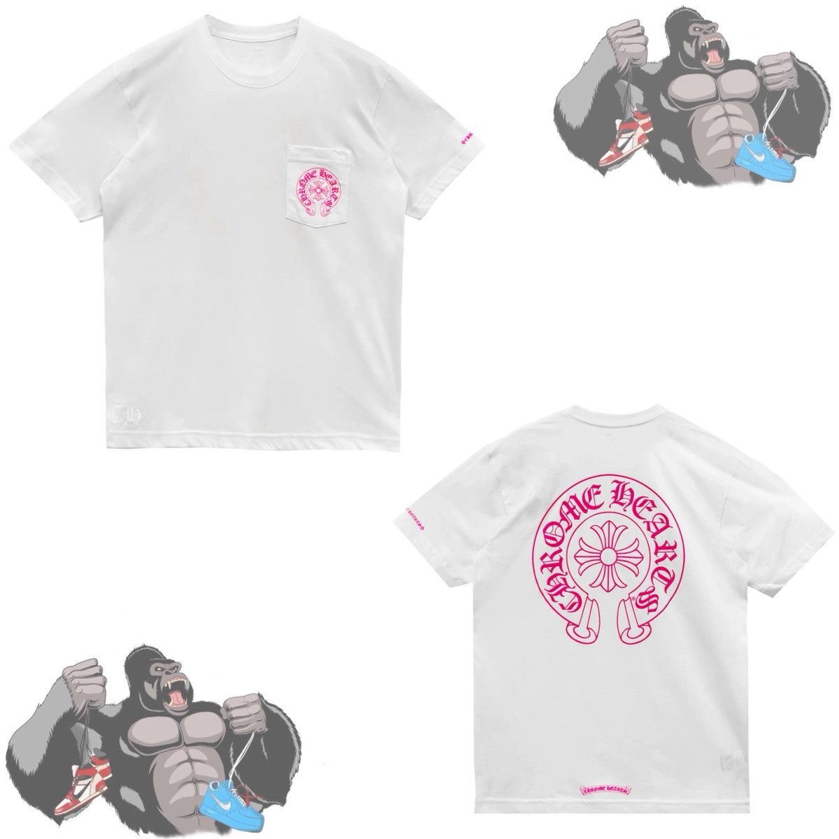 Chrome Hearts Horseshoe Logo Pocket Tee White/Pink