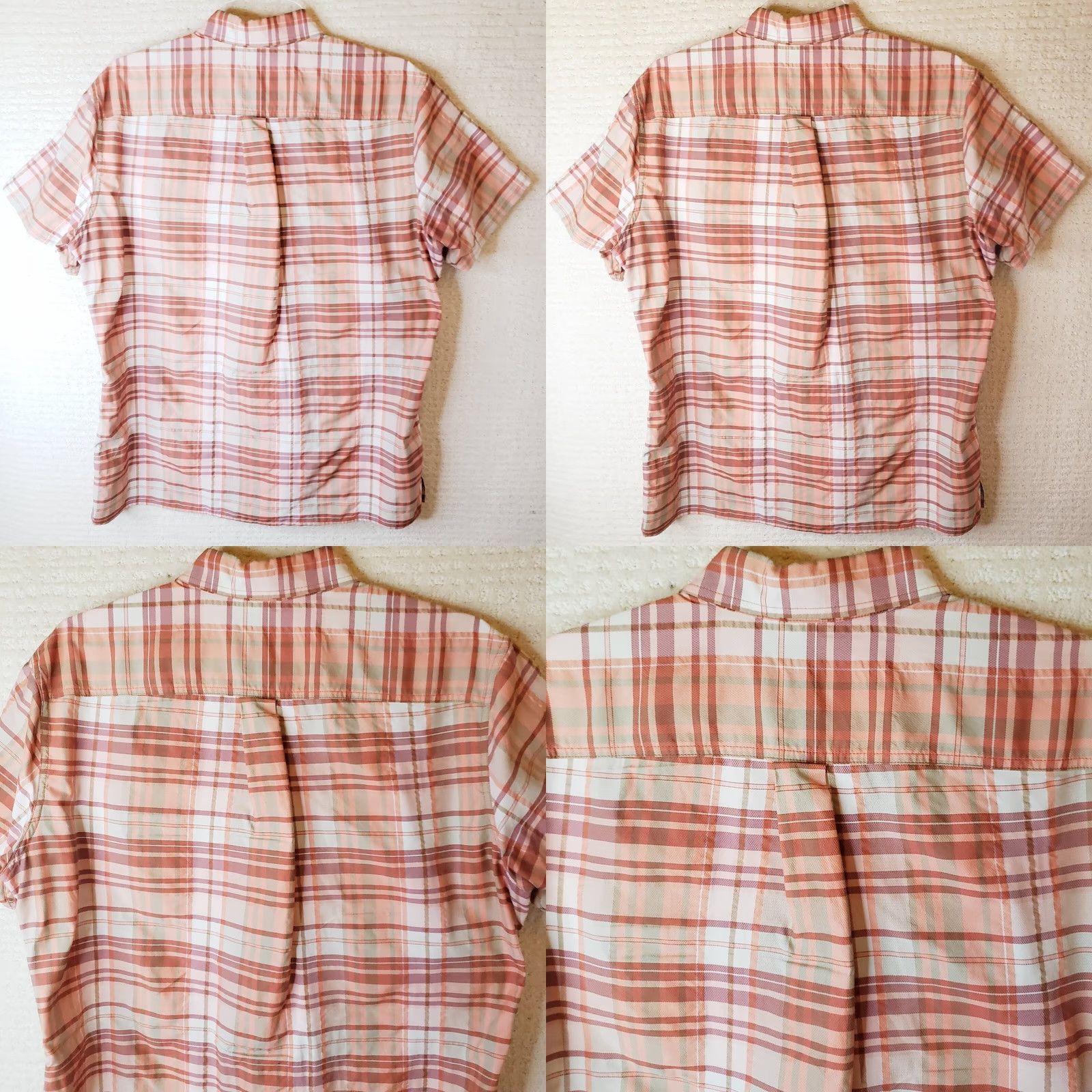 Eddie Bauer EDDIE BAUER Casual Shirt Button-Up Short Sleeve Plaid Peach White Nylon Polyester Microfiber 50 in Chest L Regular Men’s New without Tags Size US L / EU 52-54 / 3 - 8 Thumbnail