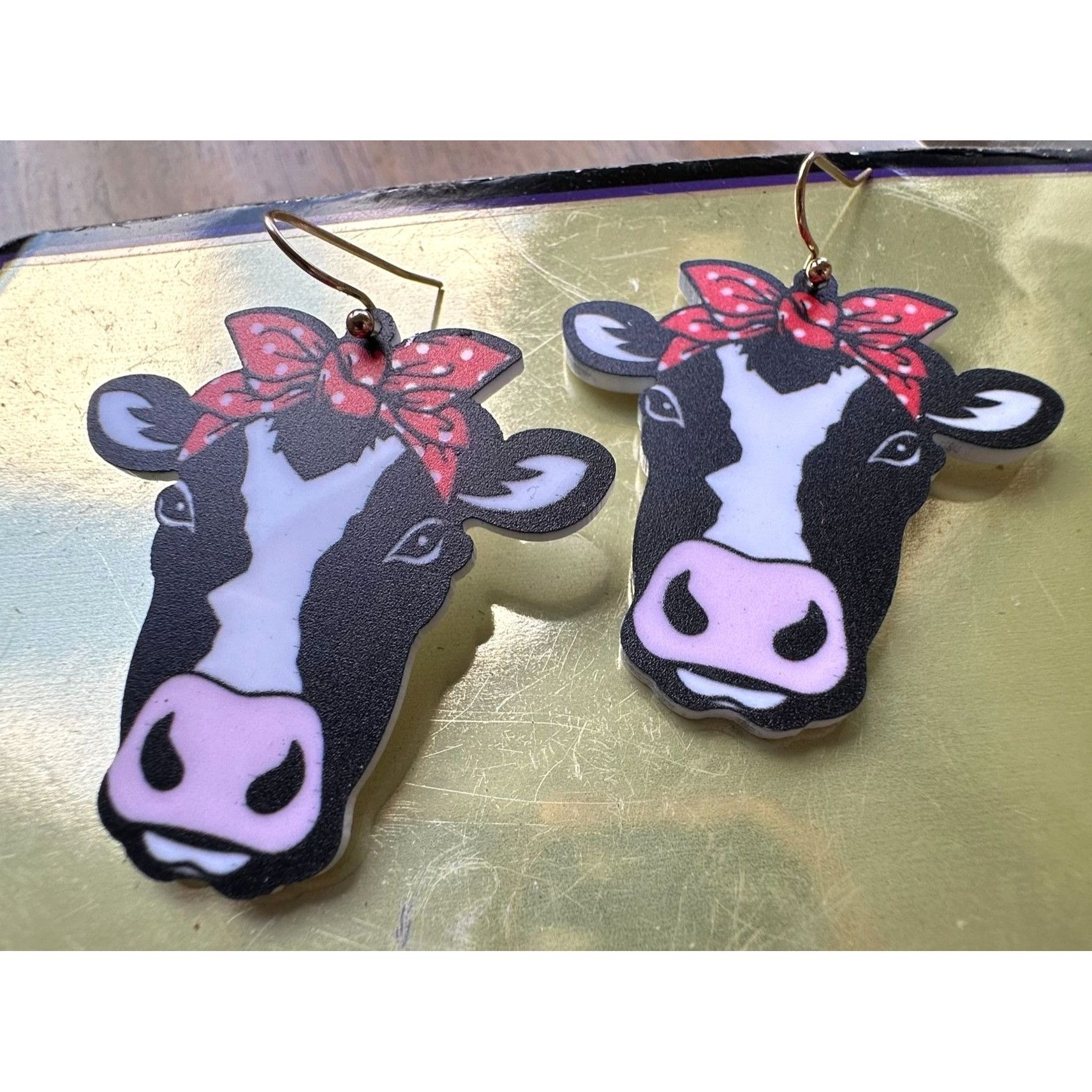 Handmade Christmas Cow Earrings Dangle Hooks New Heifer Calf Bovine F Size ONE SIZE - 4 Thumbnail