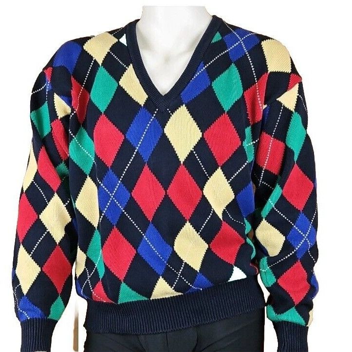 Pringle Of Scotland Pringle Argyle Sweater Mens L Preppy Cotton Heavyweight V Ne Size US L / EU 52-54 / 3 - 1 Thumbnail