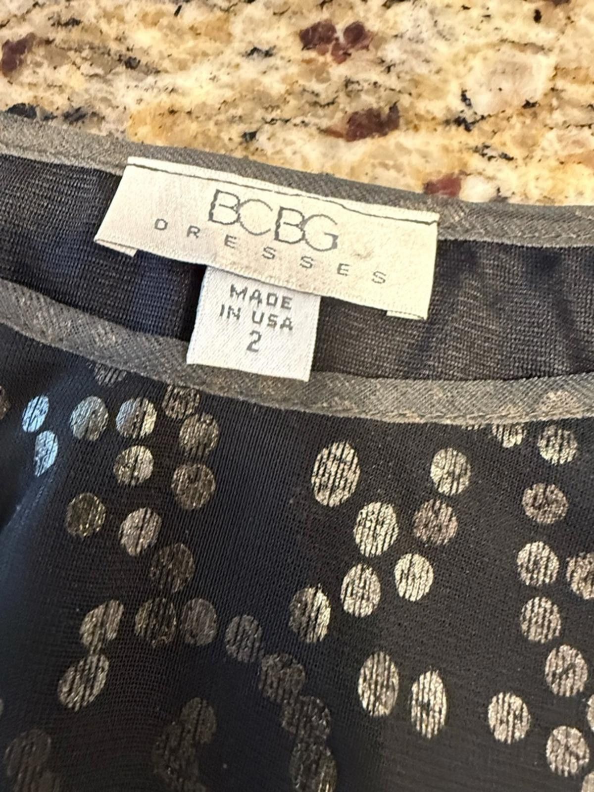 Other BCBG black gray sleeveless midi dress silver polka dots SZ 2 Size XS / US 0-2 / IT 36-38 - 6 Thumbnail