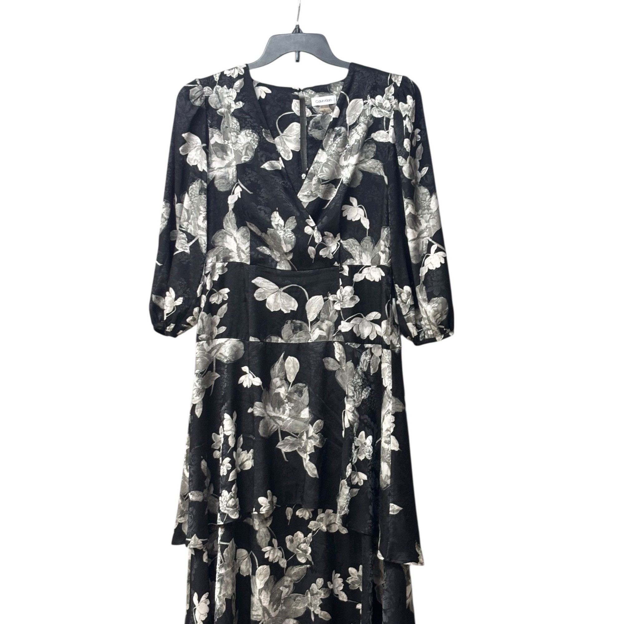Calvin Klein Calvin Klein Printed Midi Tiered Dress, Black/Silver, Sz. 10 Size M / US 6-8 / IT 42-44 - 9 Thumbnail