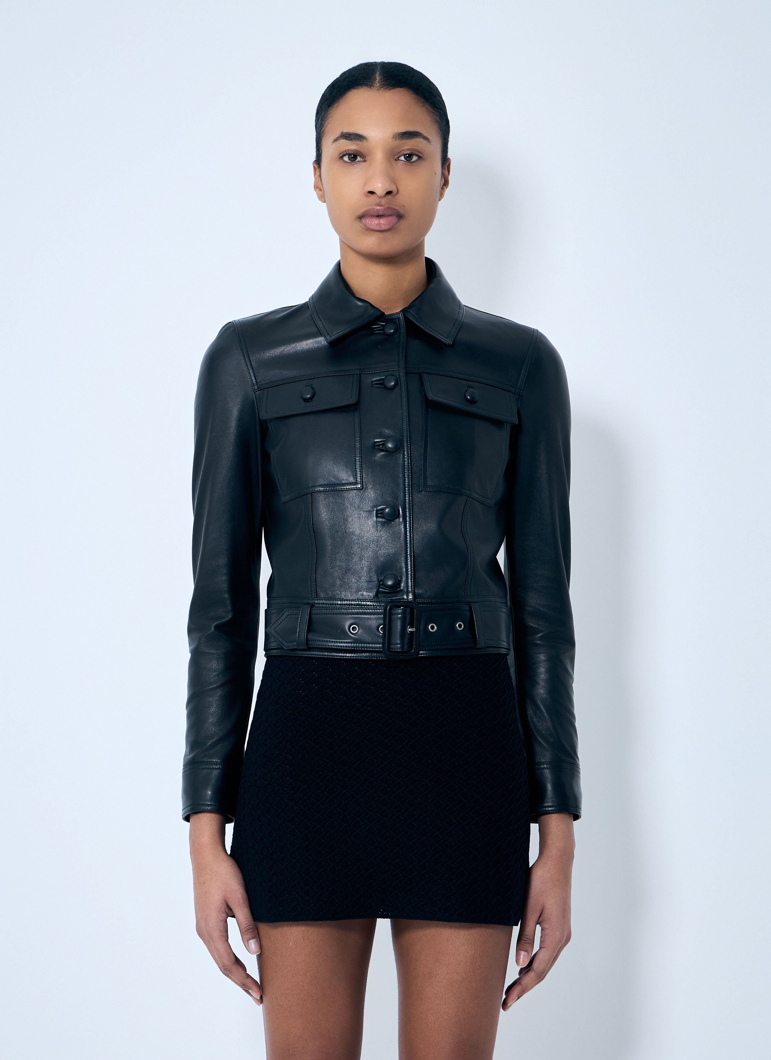Saint Laurent Paris Cropped Leather Jacket Size XS / US 0-2 / IT 36-38 - 1 Thumbnail