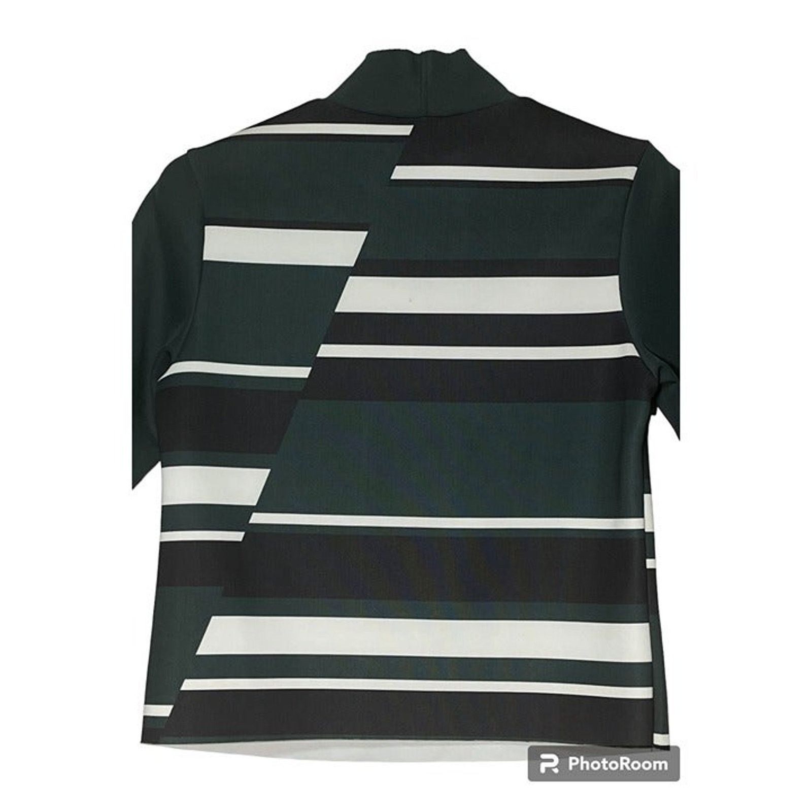 Zara Zara Crop Top Offset Striped Black Olive Blouse Size S USED Size S / US 4 / IT 40 - 7 Thumbnail