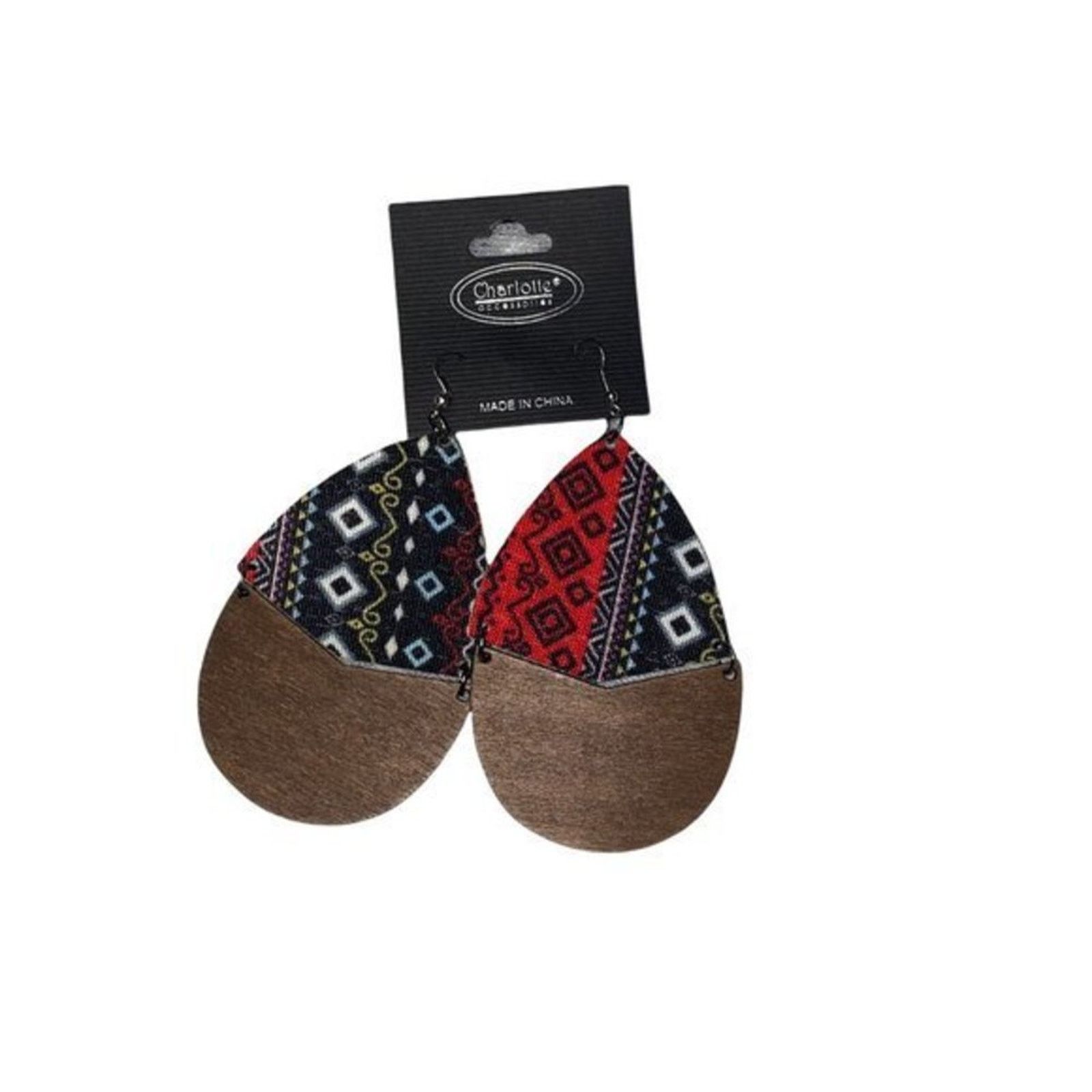 Other NWT Wooden Fabric Covered Boho Aztec Dangle Earrings Black Size ONE SIZE - 1 Thumbnail