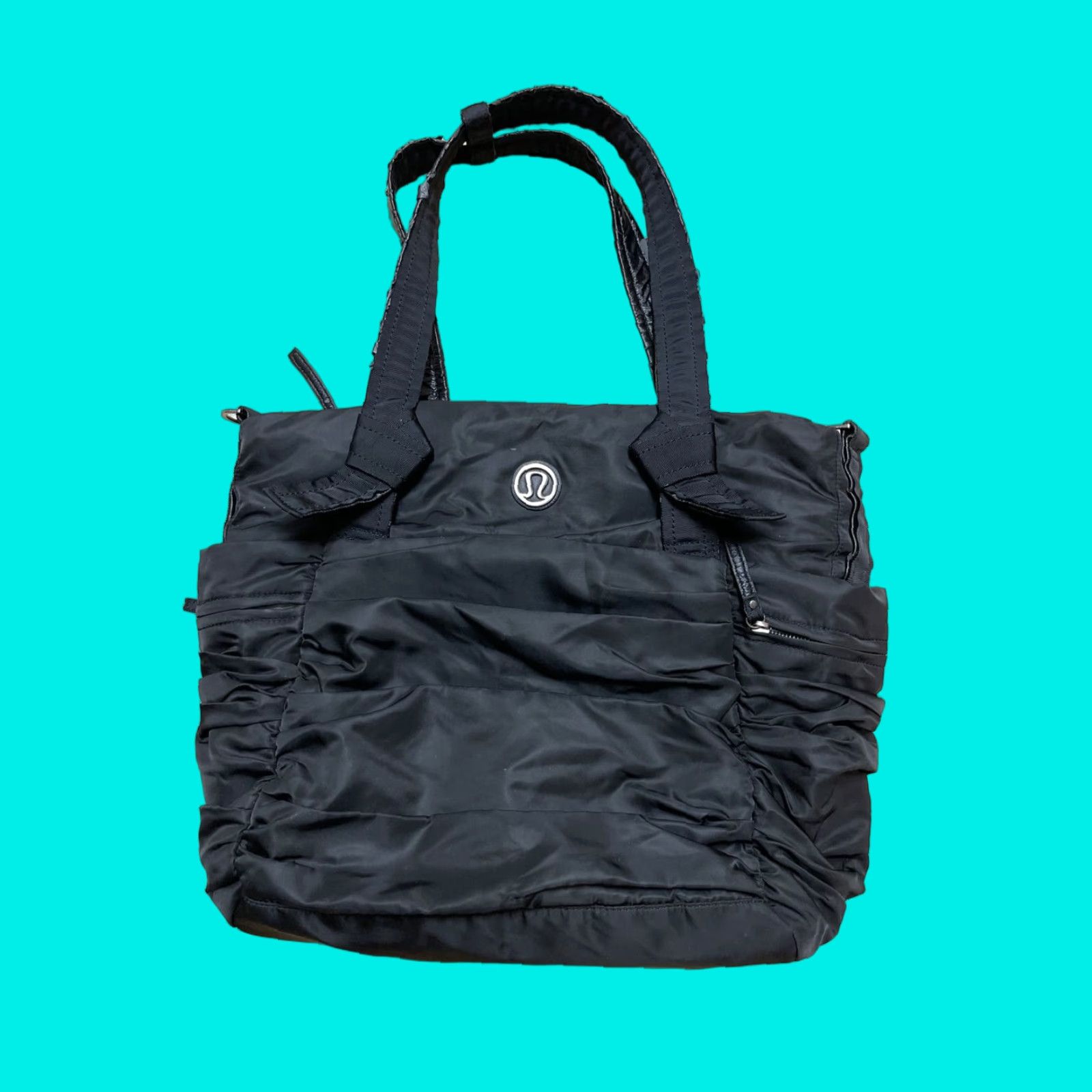 Lululemon Triumphant Large Black Ruffled Gym Tote Shoulder Bag Womens
