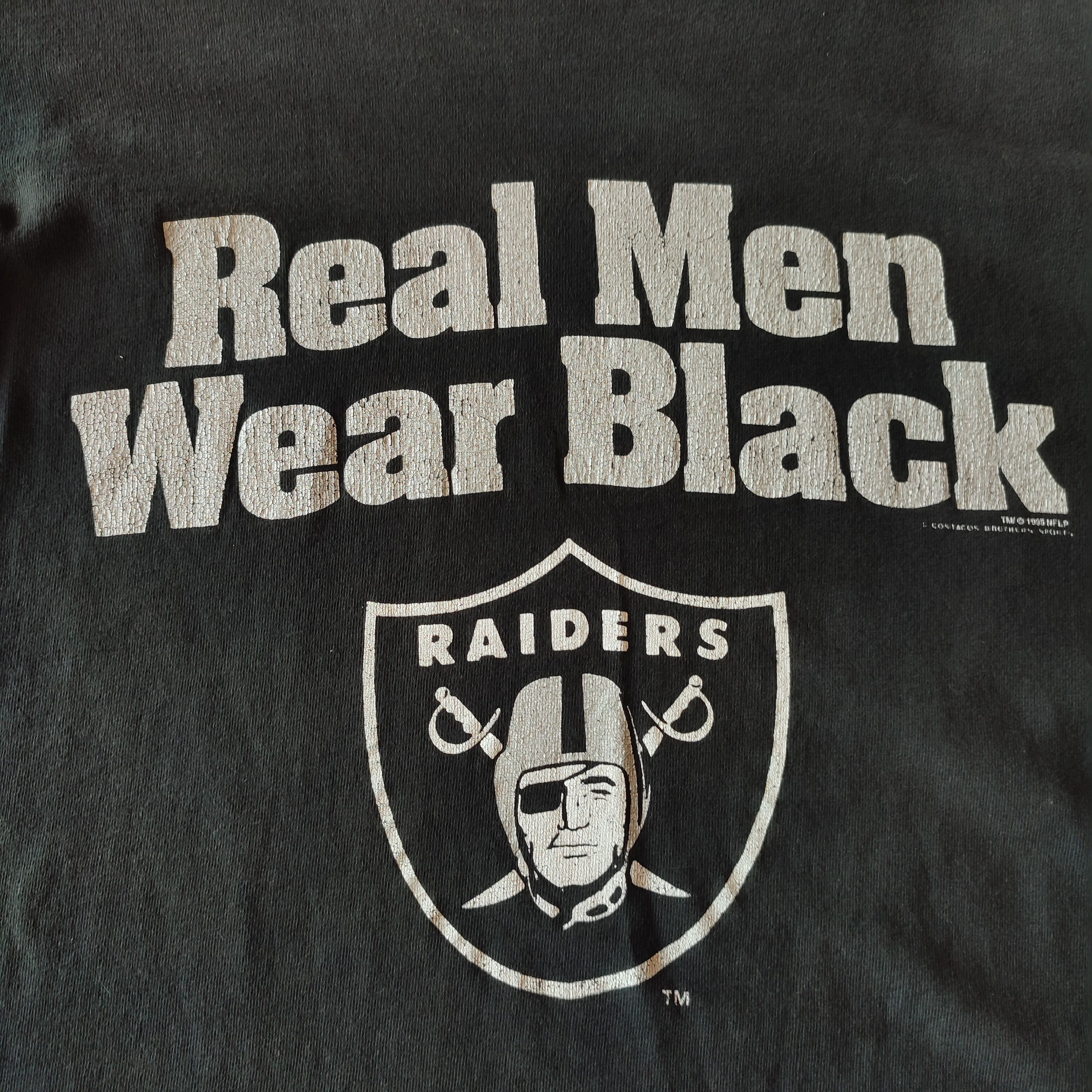 NFL × Vintage Vintage 1995 Raiders Real Man Wear Black T-shirt Size US XL / EU 56 / 4 - 3 Thumbnail