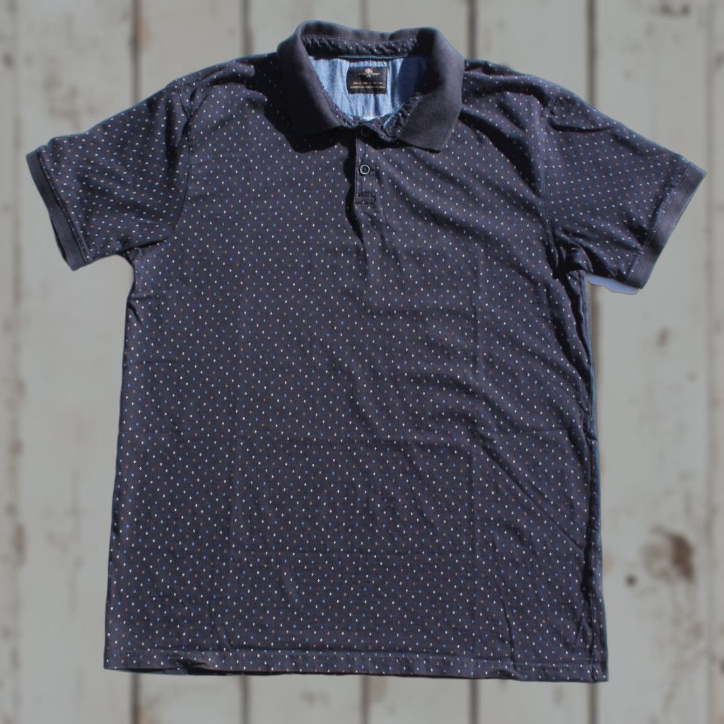 Vintage Craft + Flow Polo Shirt XL Short Sleeve Collared Navy Blue Diamond All Over Mens Size US XL / EU 56 / 4 - 1 Thumbnail