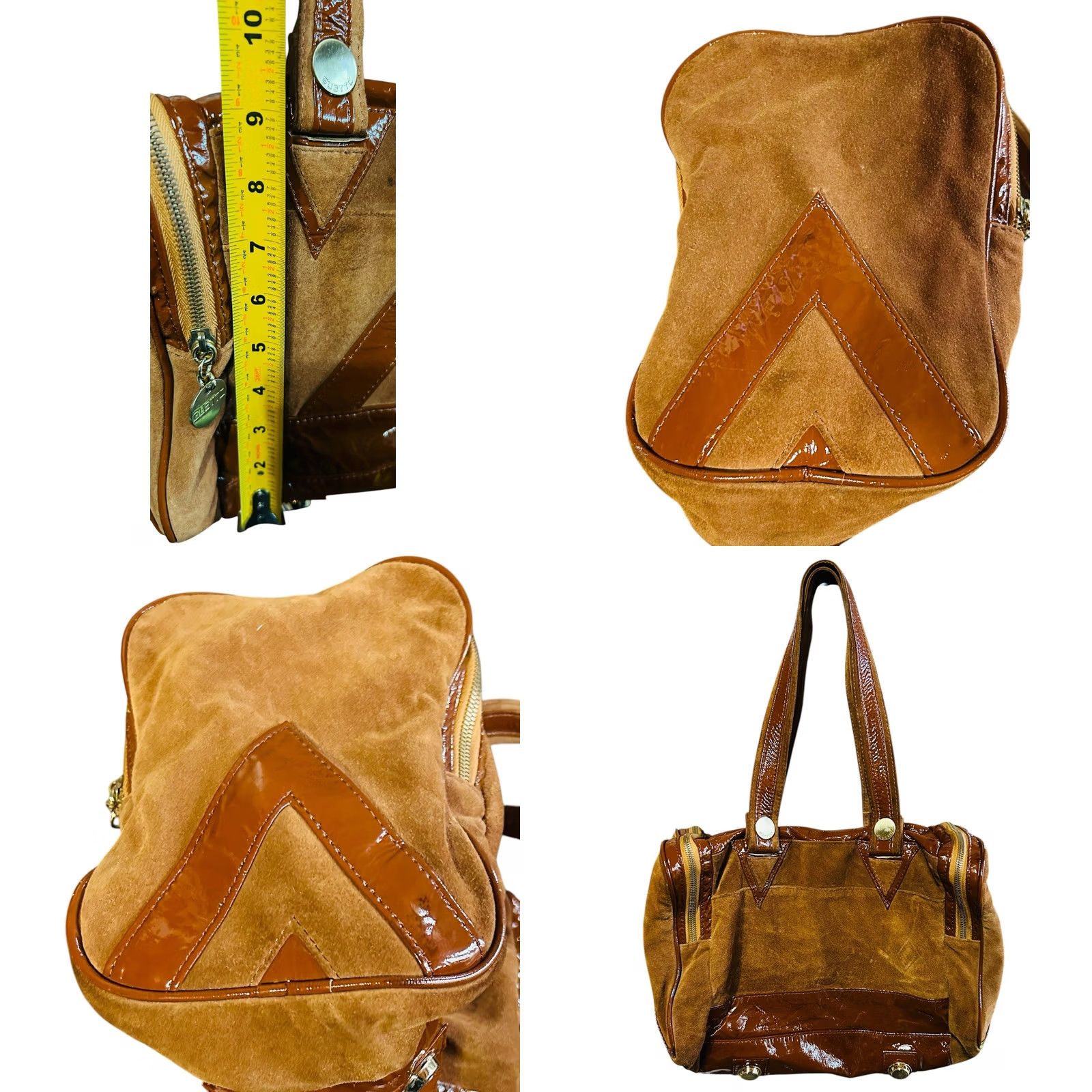 Vintage VINTAGE Gustto Y2K Brown Suede & Vinyl Purse Women’s Shoulder Hand Bag Stained Size ONE SIZE - 8 Thumbnail