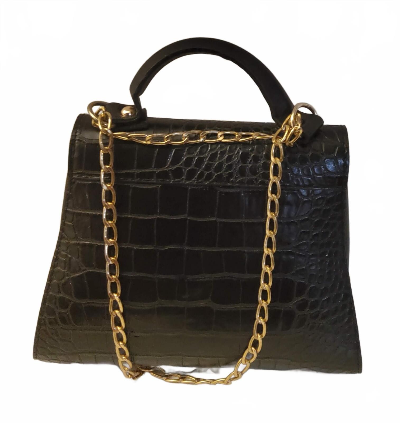 Other Black Croc Embossed Faux Leather Handbag with Gold Chain Size ONE SIZE - 2 Thumbnail