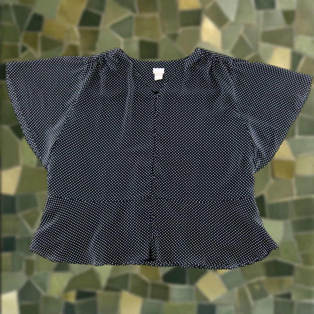 Vintage Chico's Black White Polka Dot Short Sleeve V-Neck Button Down Blouse 2XL Size XXL / US 16-18 / IT 52-54 - 1 Thumbnail