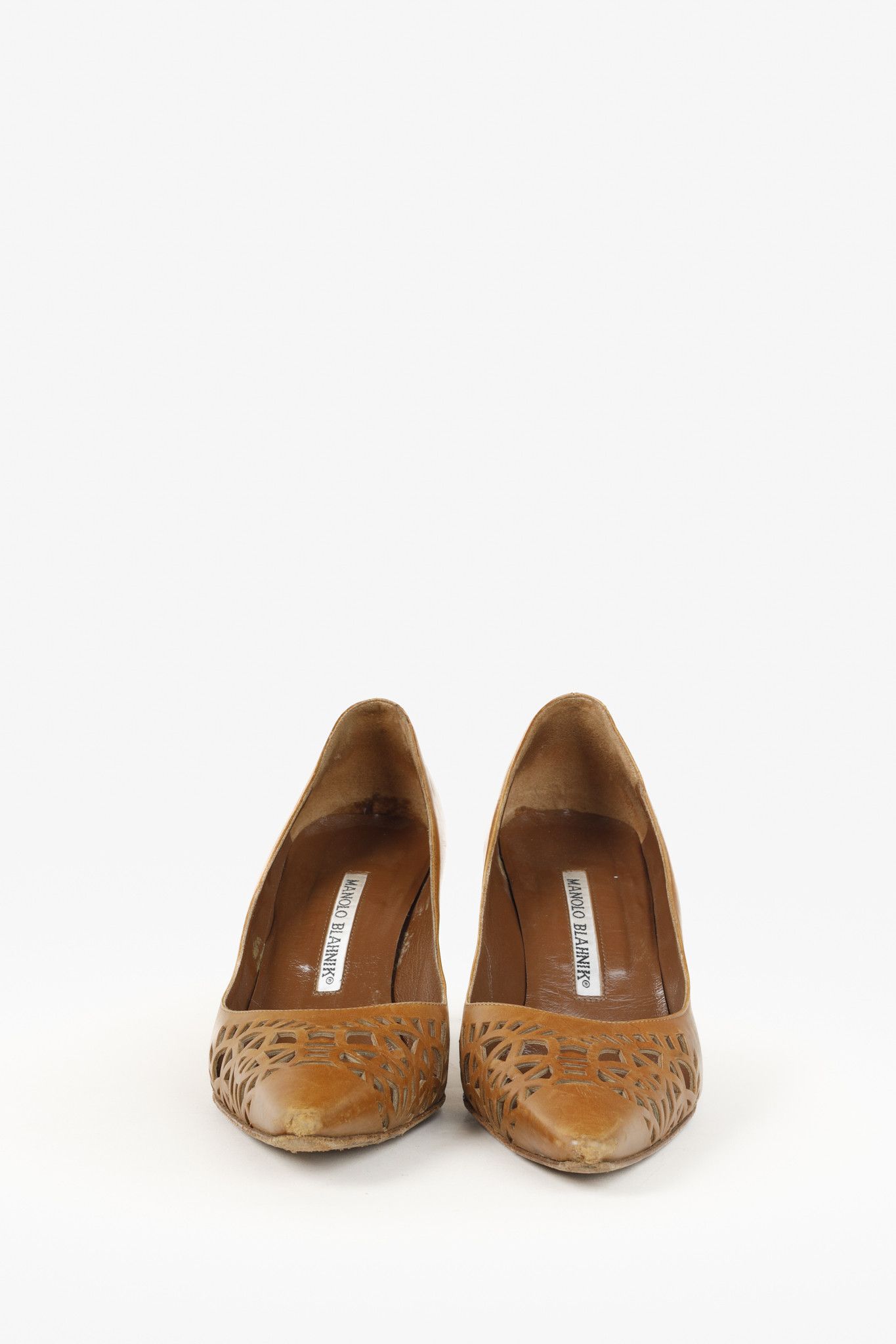 Manolo Blahnik Manolo Blahnik Tan Cut-out Leather Pumps Size US 7 / IT 37 - 2 Thumbnail
