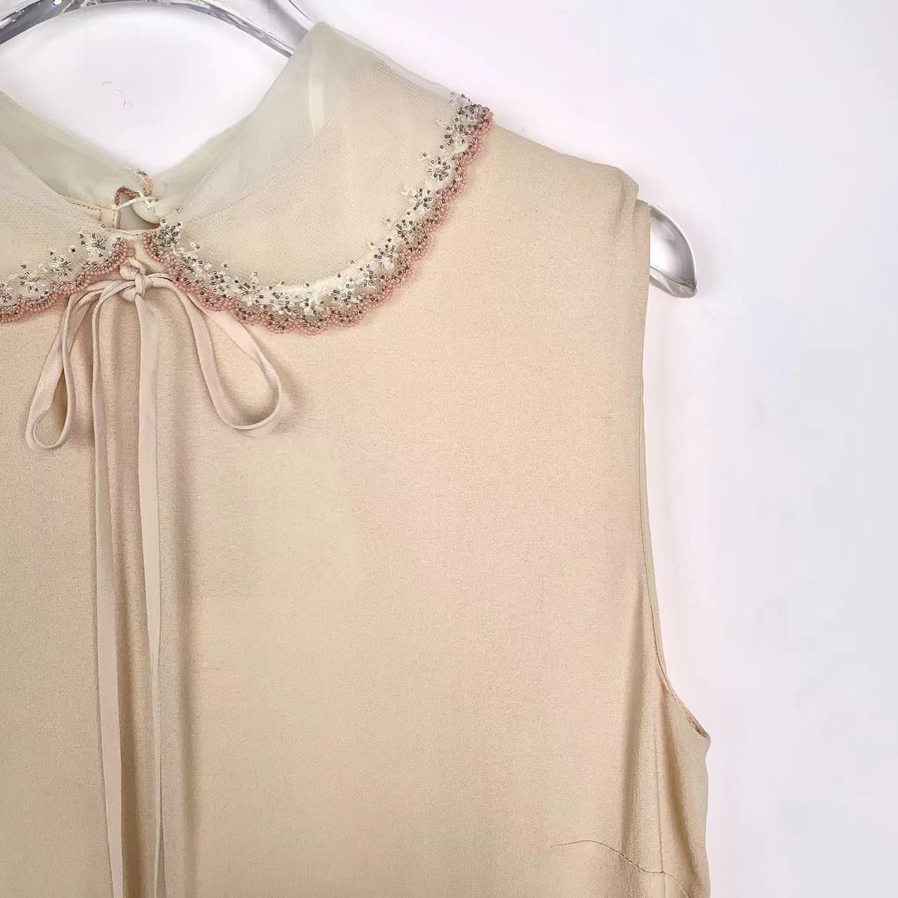 Miu Miu [MiuMiu] Beaded Peter Pan Collar Sleeveless Top Pink EU 40/M Size S / US 4 / IT 40 - 5 Thumbnail