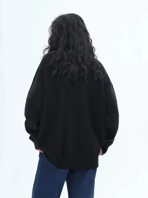 Japanese Brand Knit Black Sweater Vintage High Street Oversize Hip Hop y2k Size US M / EU 48-50 / 2 - 3 Thumbnail