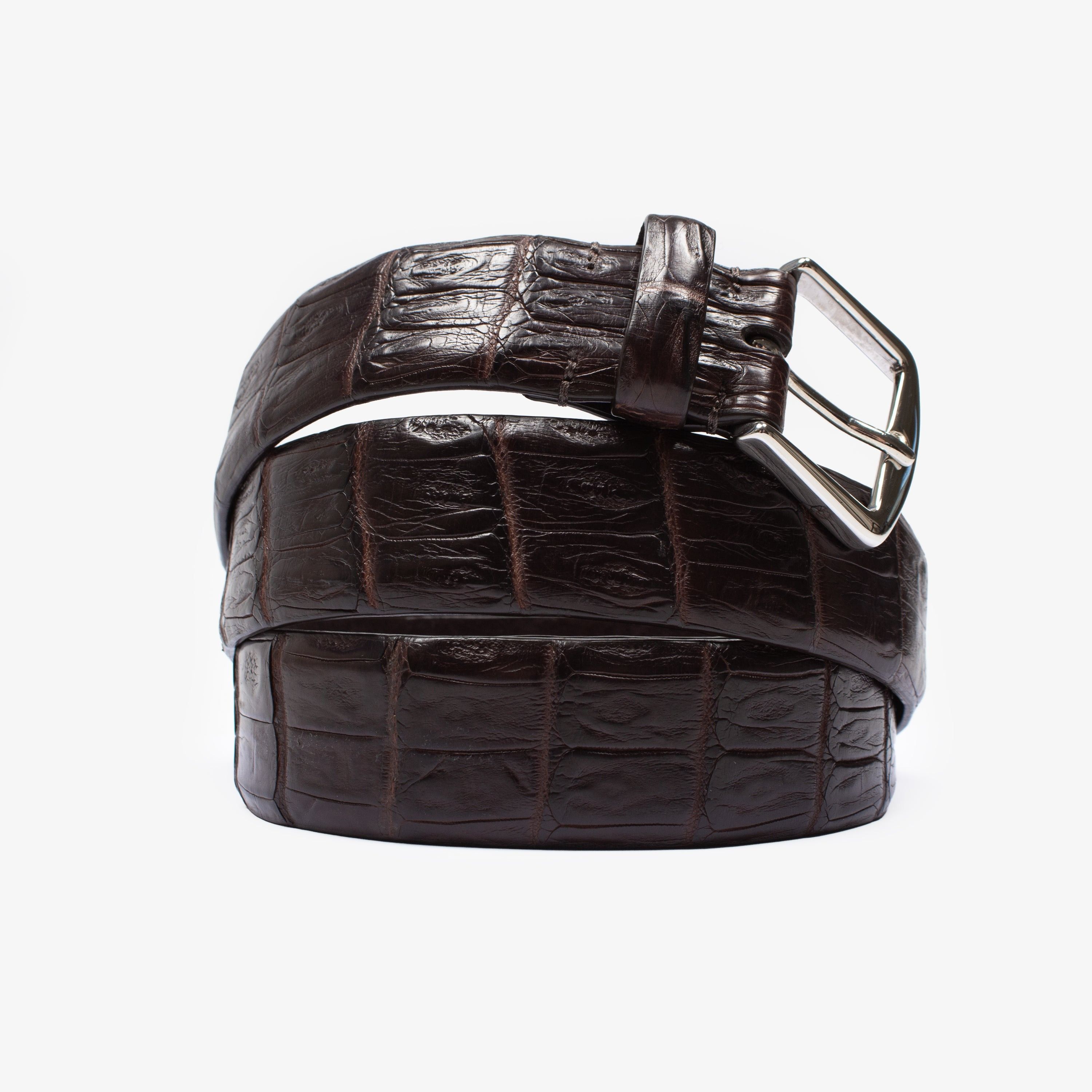Loro Piana LORO PIANA BROWN CROCODILE BELT Size 46 - 3 Thumbnail