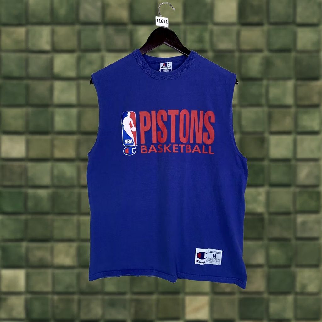 Champion VINTAGE Champion Detroit Pistons Basketball Tank Top Mens USA 90s Blue Crew Neck Cotton Blend Shirt M Blue Pistons 90s Sports Mens Size US M / EU 48-50 / 2 - 1 Thumbnail
