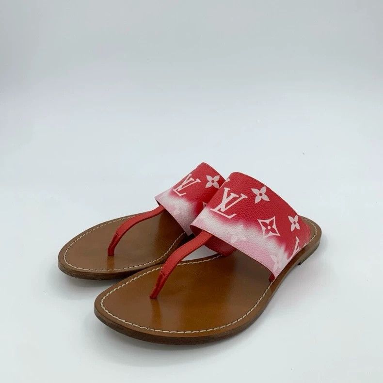 Louis Vuitton Louis Vuitton Red gradient leather flip-flops with logo sa Size US 6.5 / IT 36.5 - 1 Thumbnail