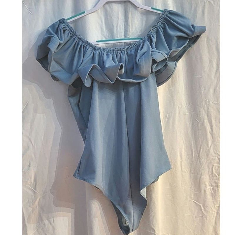 Other Women's Ruffle Off Shoulder Short Sleeve Blue Bodysuit XL Size XL / US 12-14 / IT 48-50 - 2 Thumbnail