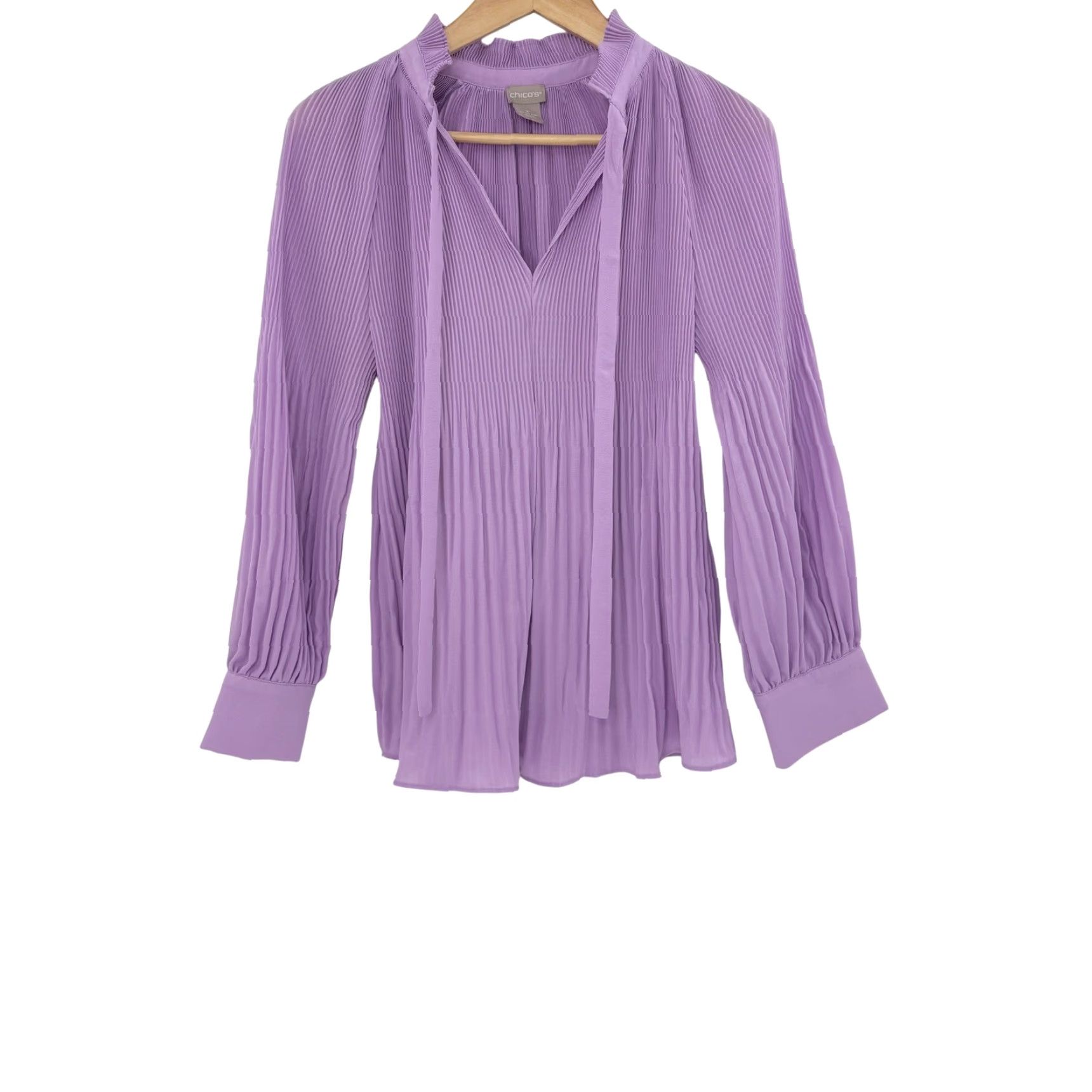 Vintage Chico's Purple Blouse Long Sleeve V-Neck Tie Buttoned Cuffs Pleated 1P Womens Office Dressy Top Size XS / US 0-2 / IT 36-38 - 2 Thumbnail