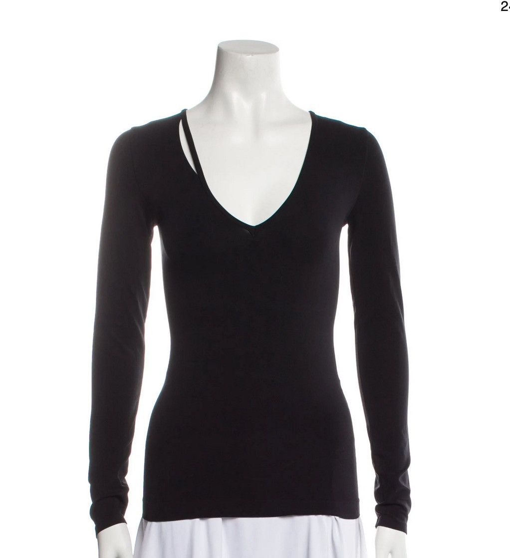 Helmut Lang Slash V Neck Black Top seamless. Size M/L