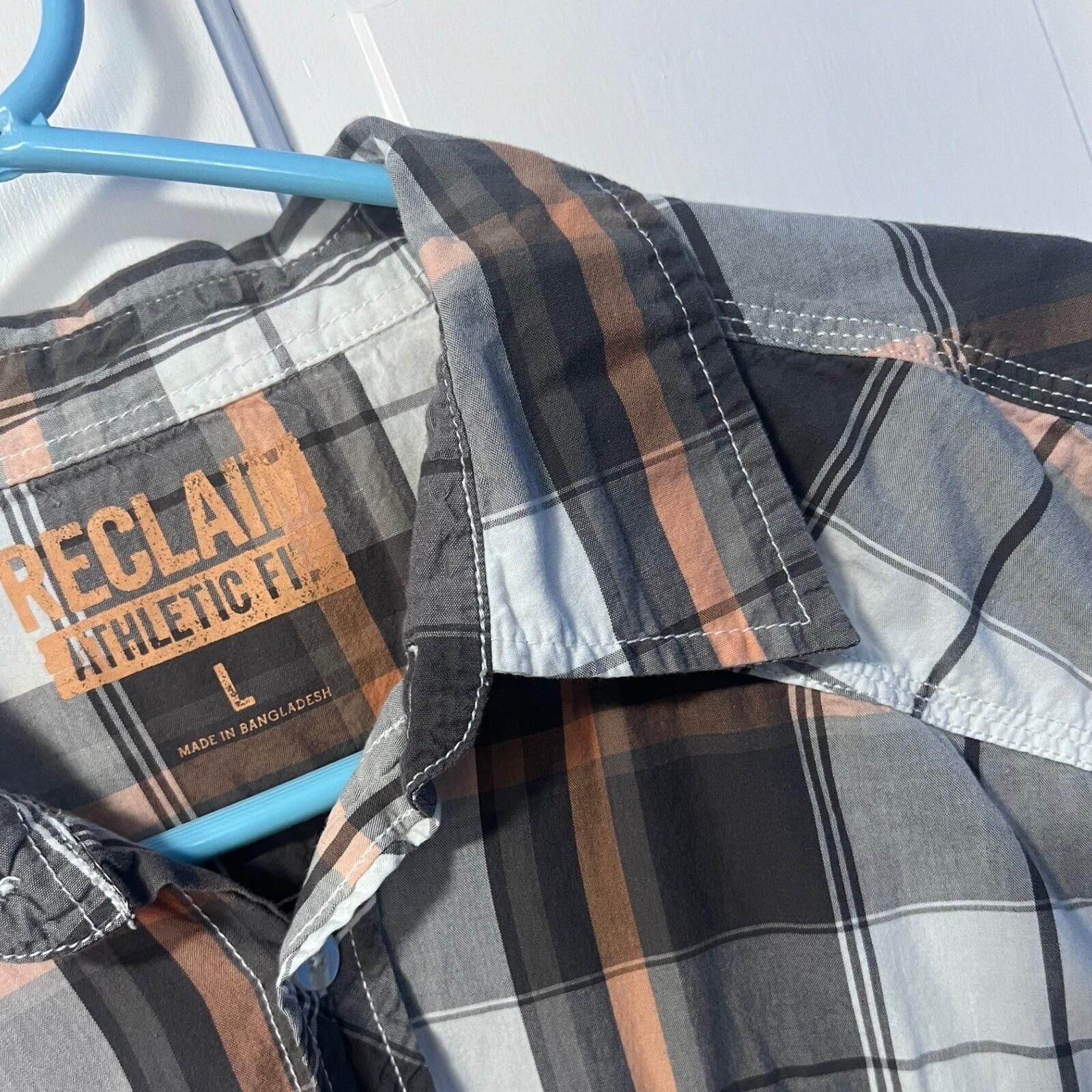 Other Reclaim Plaid Button Down Mens L Grey Orange Athletic Fit Size US L / EU 52-54 / 3 - 1 Thumbnail
