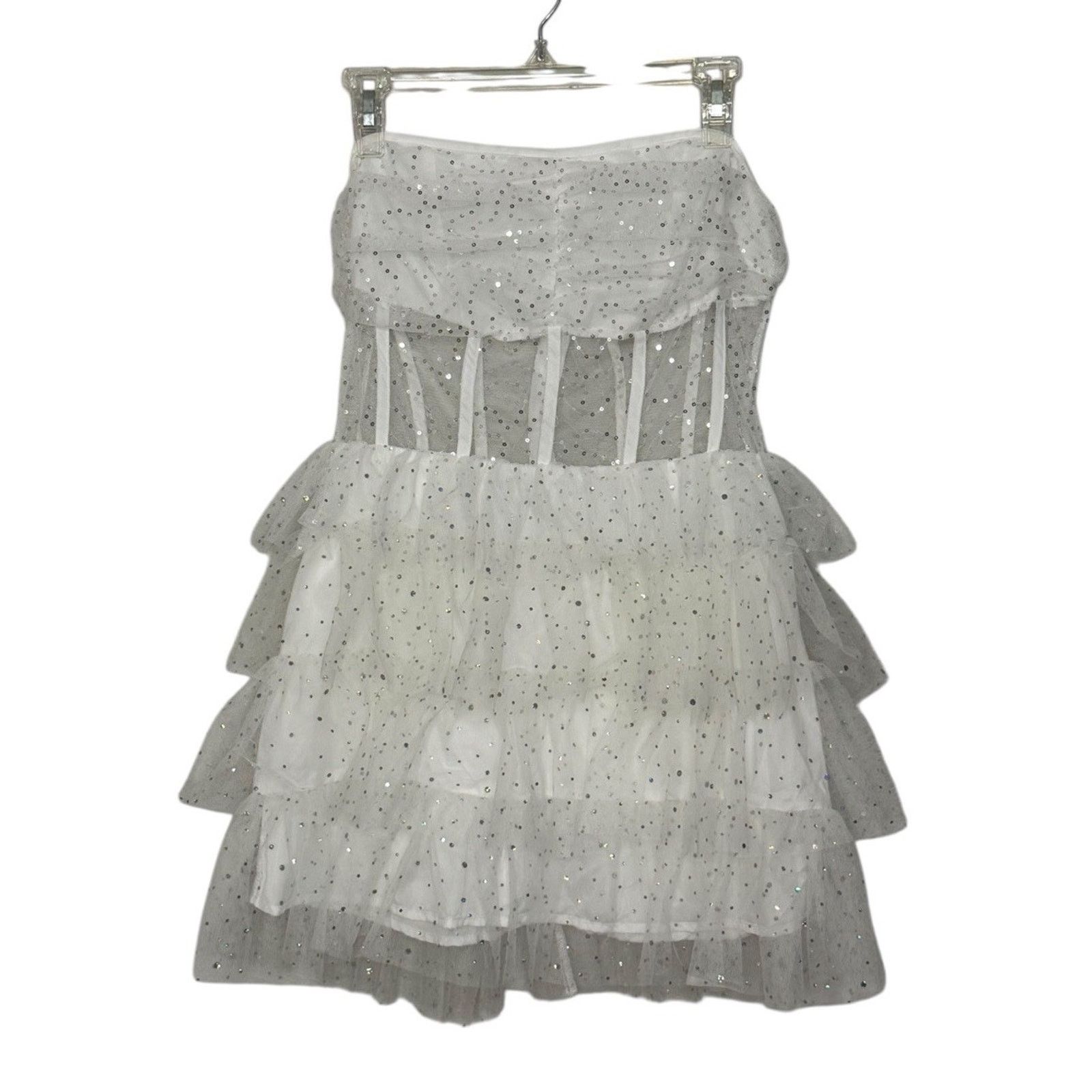 Other Iridescent Sparkly Tiered Tulle Mini Dress Mesh Corset Boned Size L / US 10 / IT 46 - 2 Thumbnail