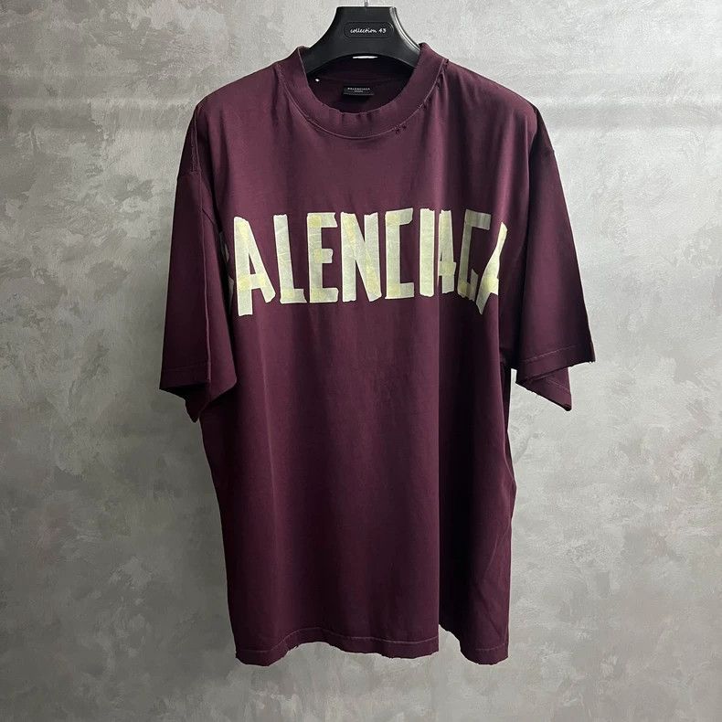 Balenciaga Balenciaga Deep Red Tape Letter Round Neck Slim Fit Short Size US XL / EU 56 / 4 - 1 Thumbnail