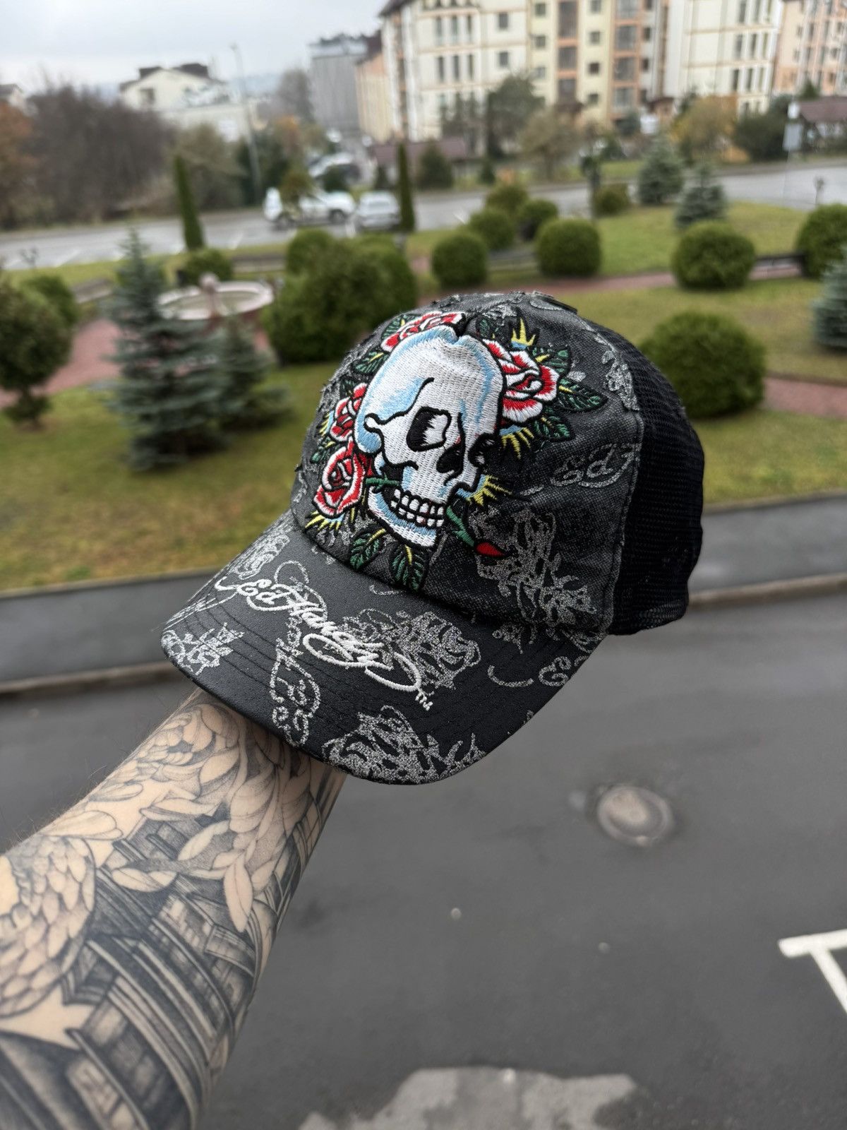 Ed Hardy Don Ed Hardy Skull Tattoo American Trapper cap hat Size ONE SIZE - 1 Thumbnail