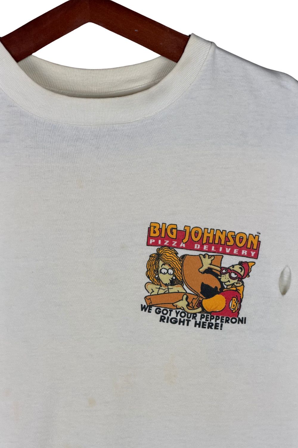 Vintage 1993 Big Johnson Pizza Delivery Graphic Tee Oneita Size US L / EU 52-54 / 3 - 6 Thumbnail
