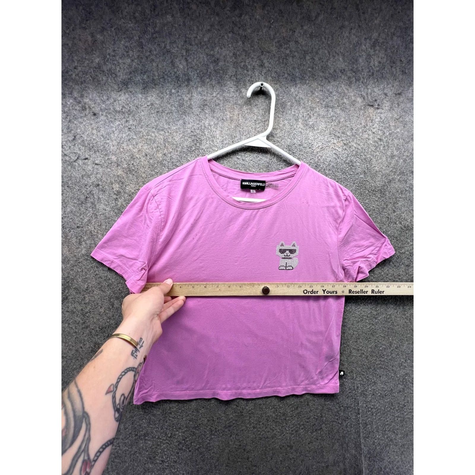 Karl Lagerfeld Karl Lagerfeld Paris Shirt Womens Small Pink Cat Rhinestone Cropped Top Size S / US 4 / IT 40 - 5 Thumbnail