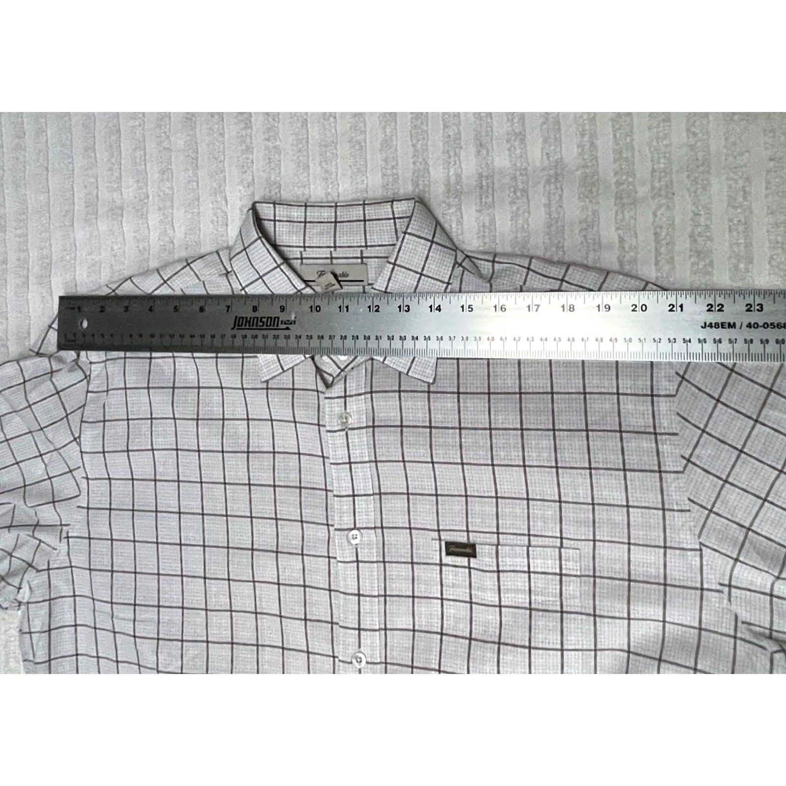 Faconnable Façonnable Shirt Button-Up Long Sleeve XXL White/Tan Micro Check Cotton Size US XXL / EU 58 / 5 - 5 Thumbnail