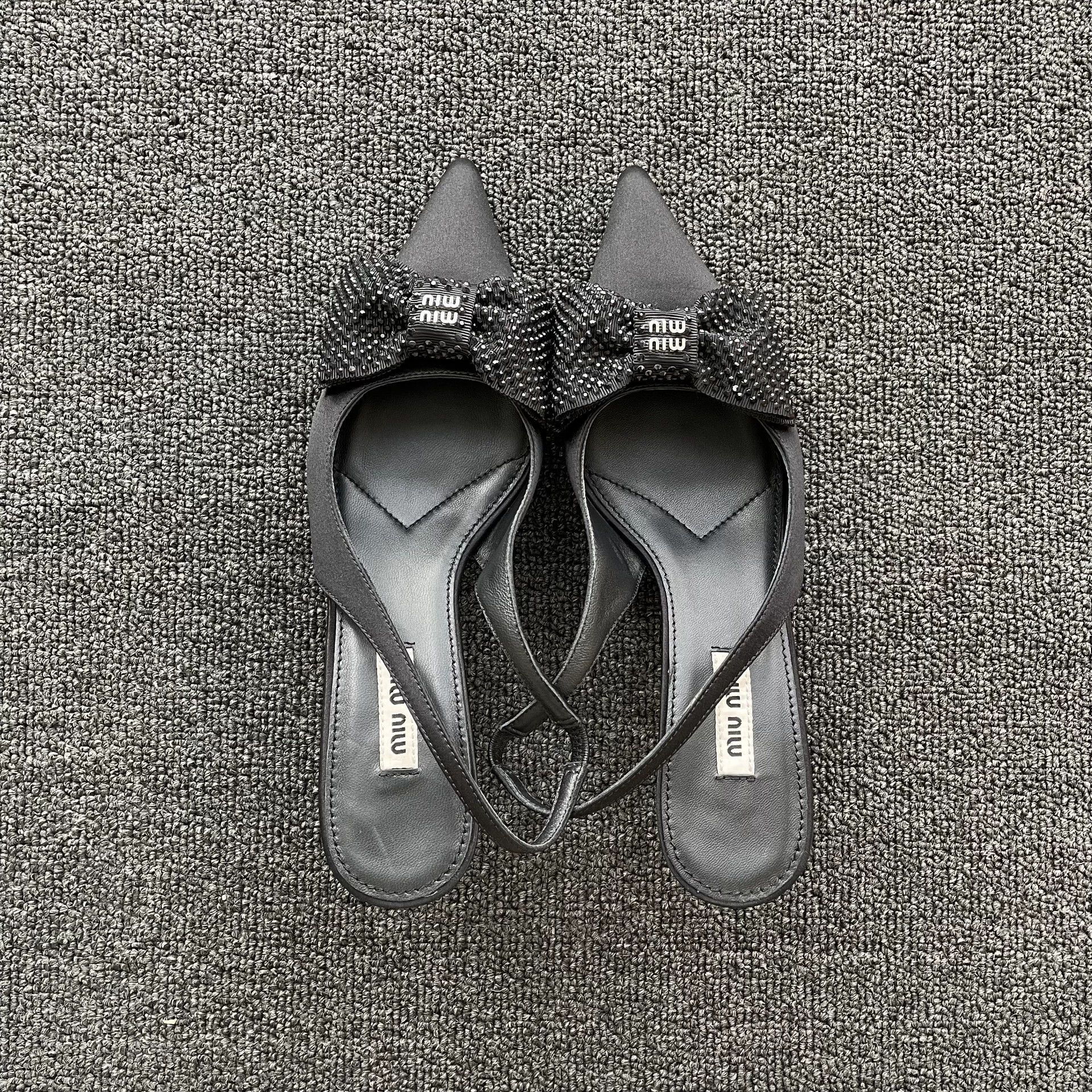 Miu Miu MIU MIU Satin Back Bow Cone Heel Pumps Black 37 98 New Size US 6.5 / IT 36.5 - 3 Thumbnail