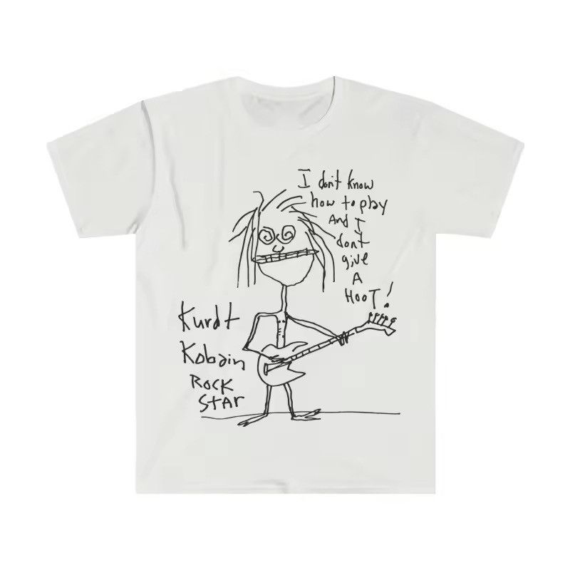 Japanese Brand Street Creative Rock Kurt Cobain Hand Draw Print T-Shirt Size US XL / EU 56 / 4 - 1 Thumbnail
