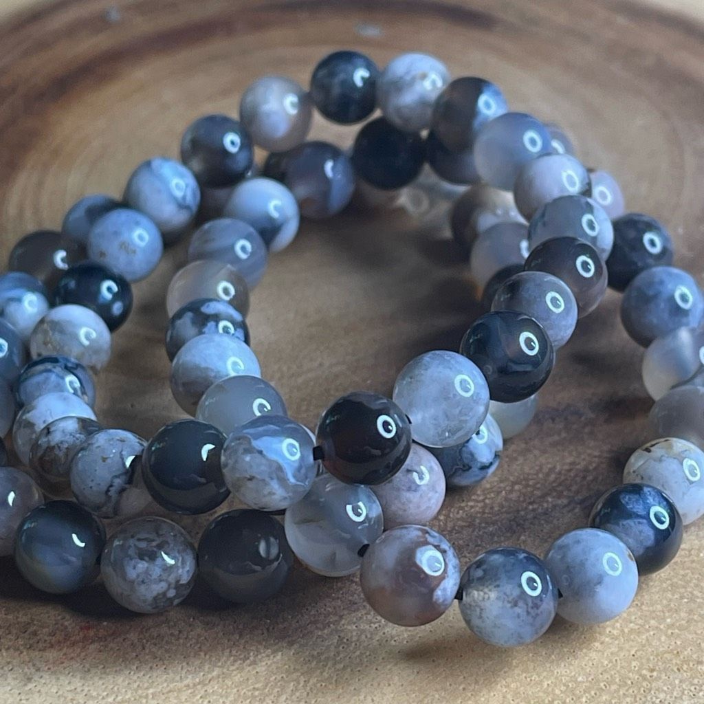 Other Black Flower Agate stretch beaded bracelet 7” crystal healing beads 8mm ONE NEW Size ONE SIZE - 3 Thumbnail