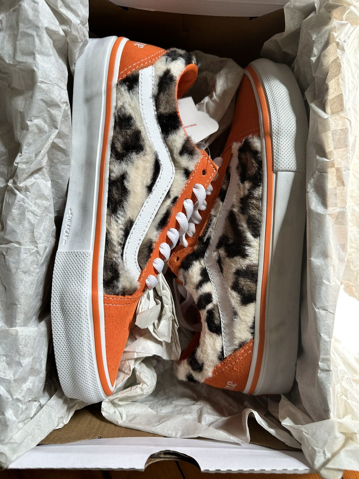 image of Supreme Vans Skate Old Skool Leopard Orange Shoes, Men's (Size 6.5)