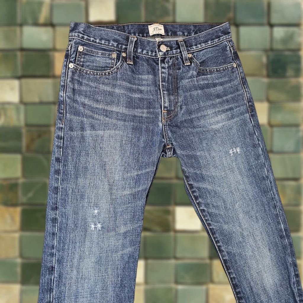 J.Crew J.CREW 770 Straight Jeans Mens 29x30 Distressed Denim Classic Fit Blue Leather Patch Pocket Vintage No Size US 29 - 1 Thumbnail