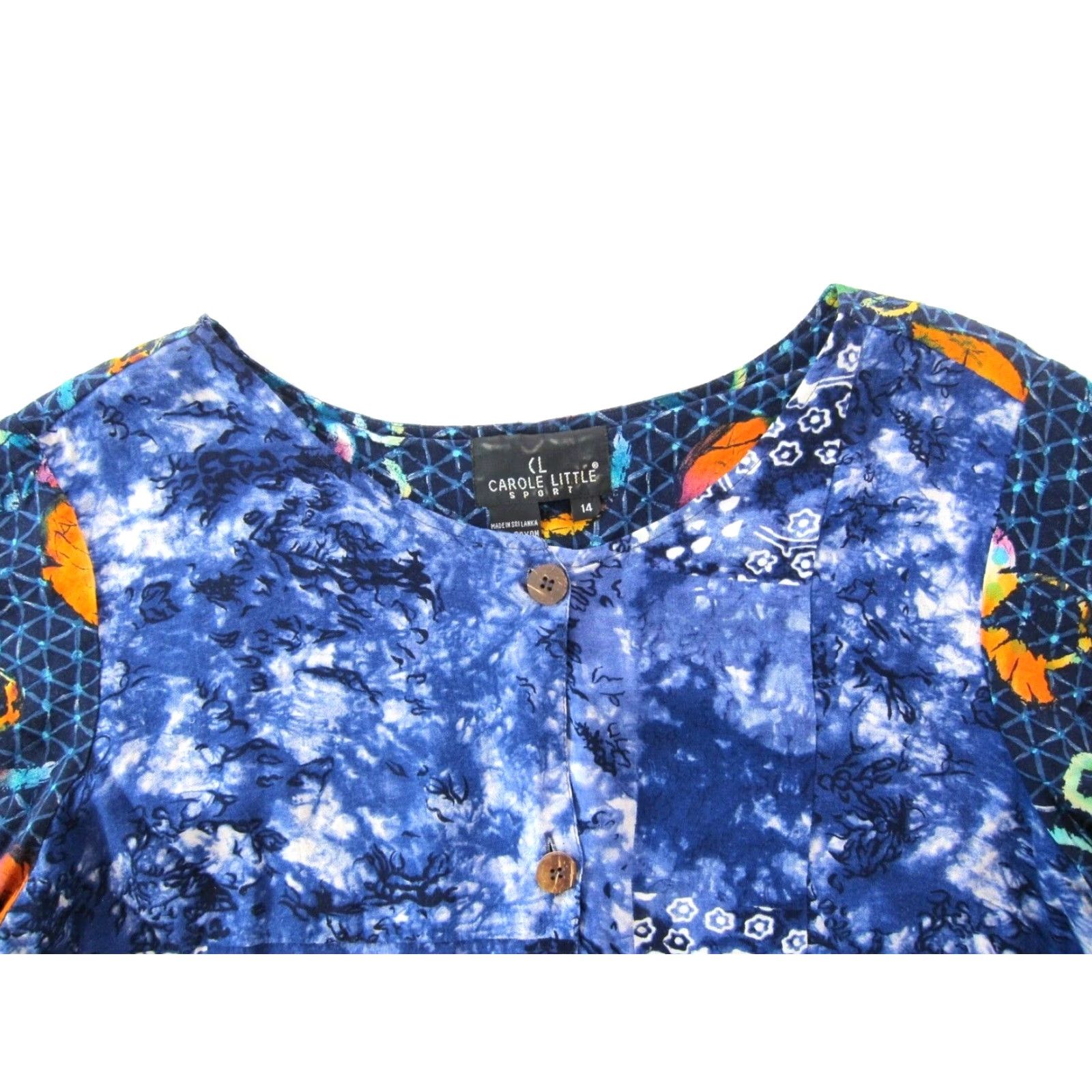 Vintage Vintage Carole Little Blouse Shirt Women 14 Blue Floral Tie Dye Button Down Smock 80s 90s Mens Women Girls Size XL / US 12-14 / IT 48-50 - 4 Thumbnail