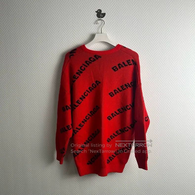 Balenciaga Balenciaga Fully Printed Logo Knitted Sweater Red Size US S / EU 44-46 / 1 - 3 Thumbnail